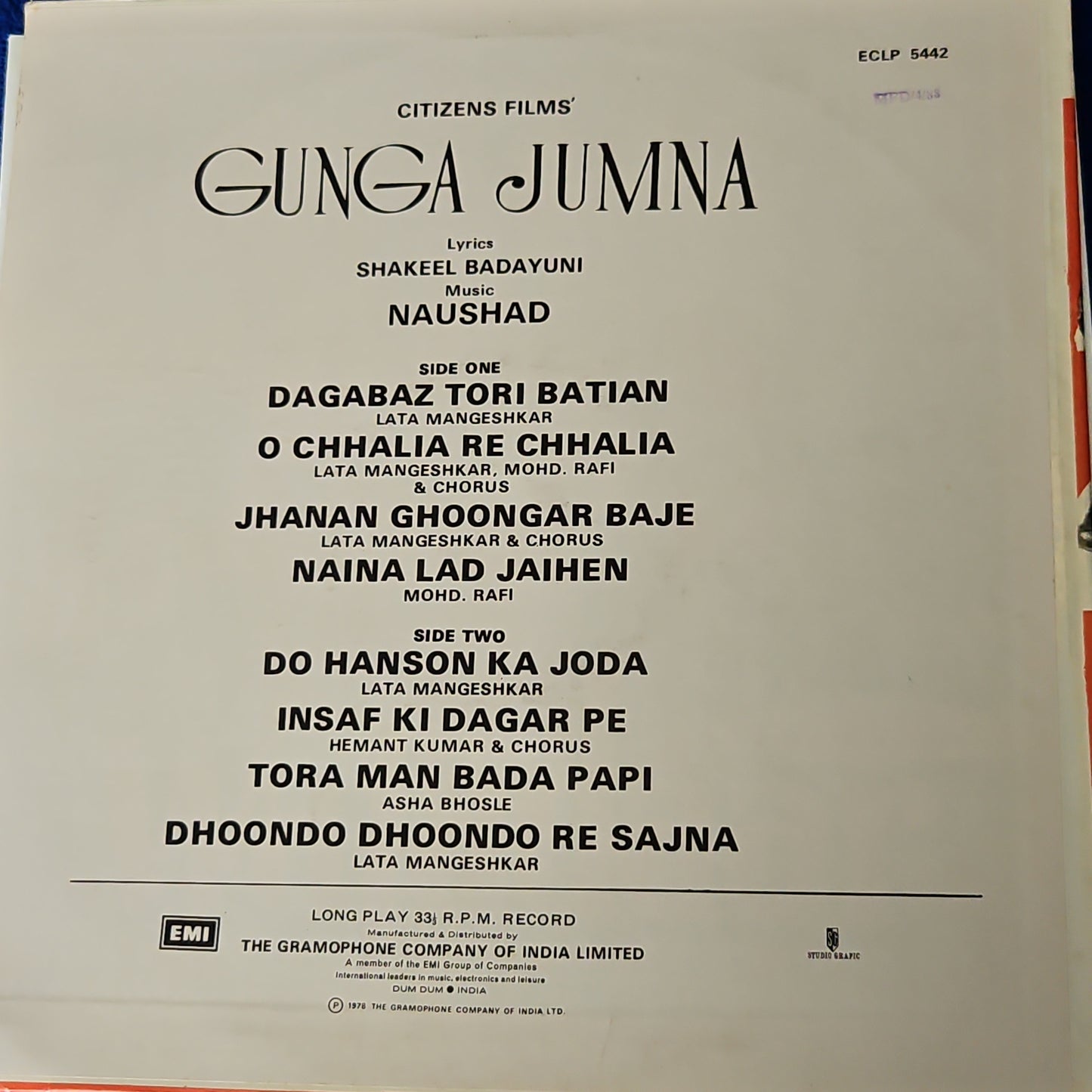 Gunga Jumna  - Music by Naushad classic in near mint condition pristine