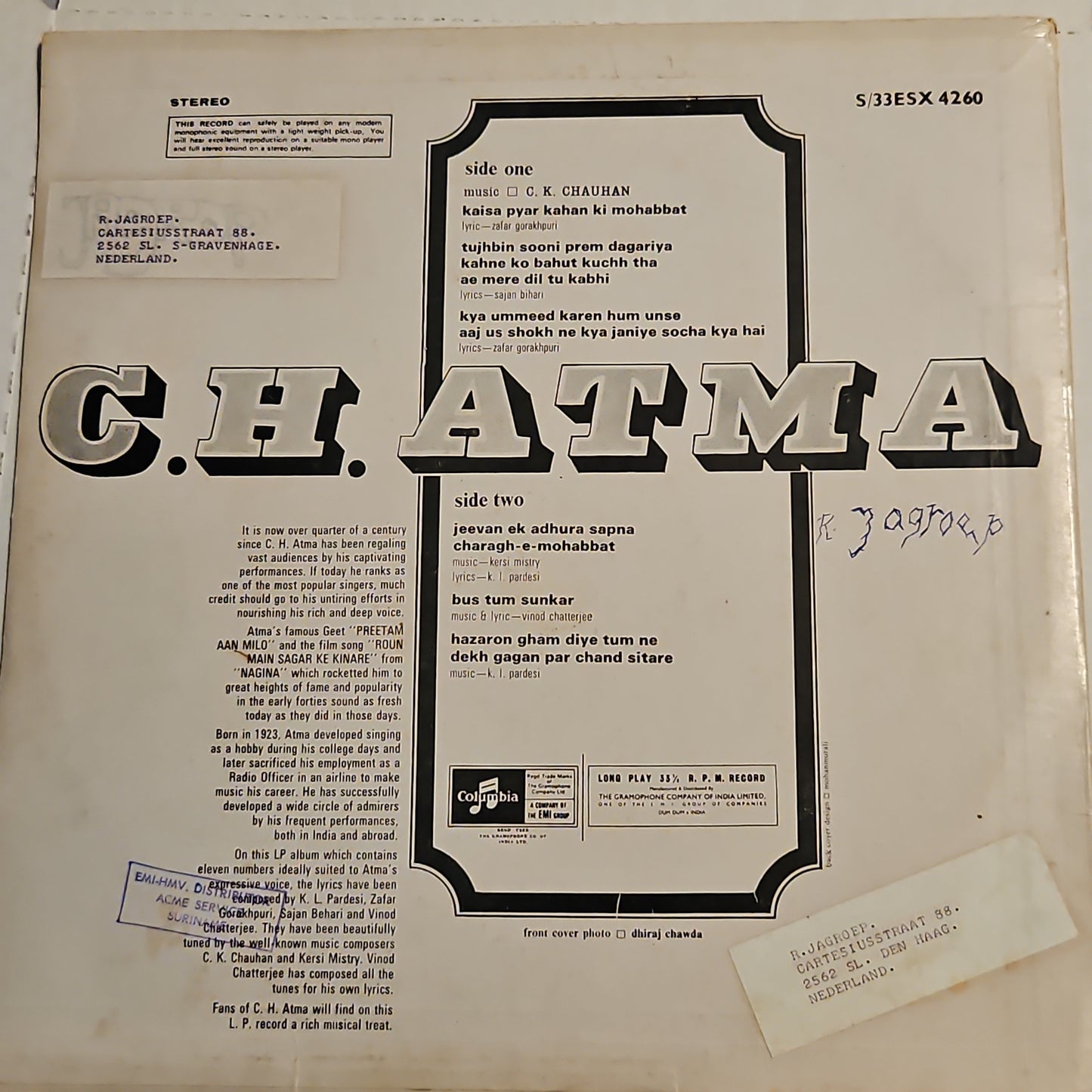 C. H. Atma - his Best  stereo - odeon in Excellent