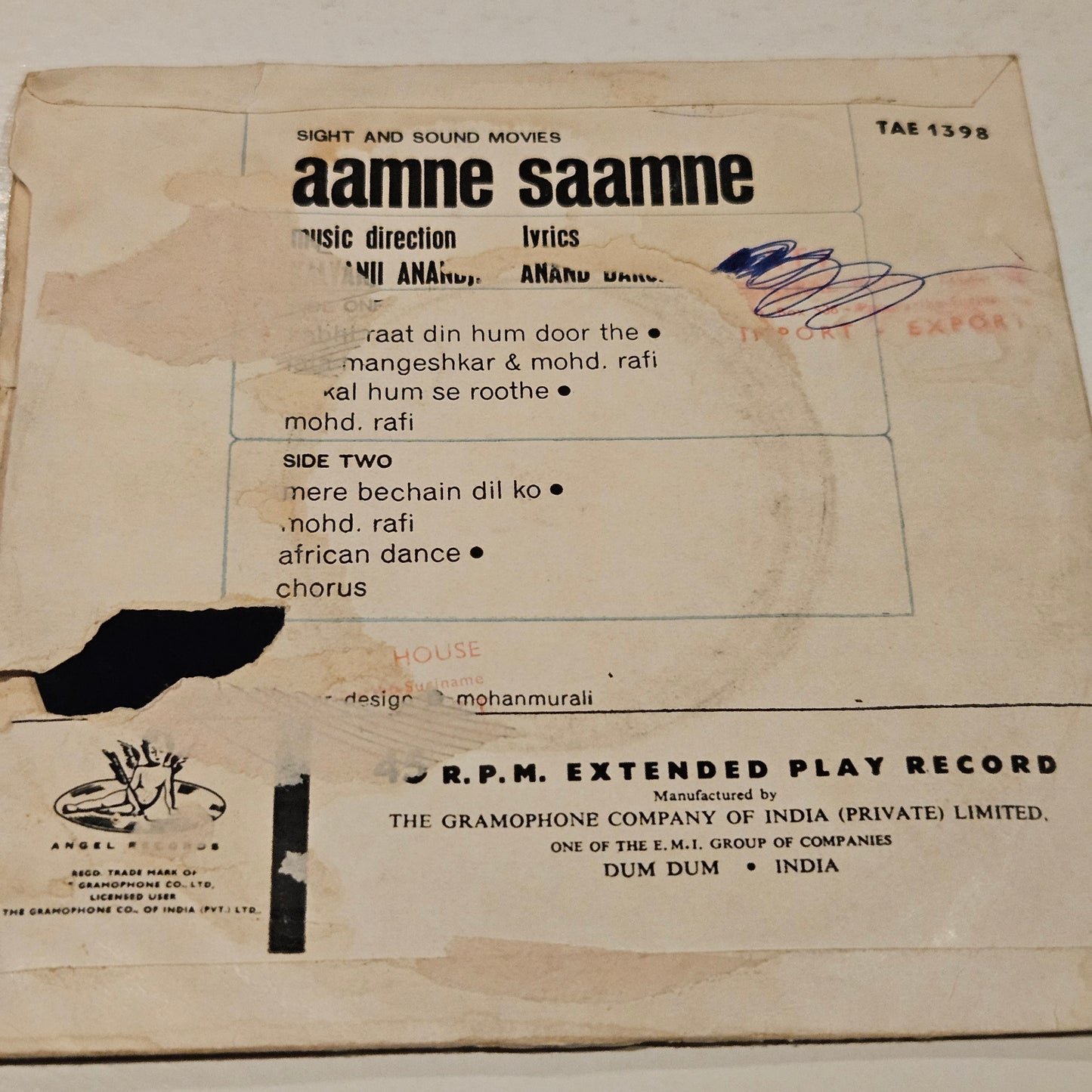 Aamne Saamne - Kalyanji Anandaji 1st Angel Ep in excellent condition