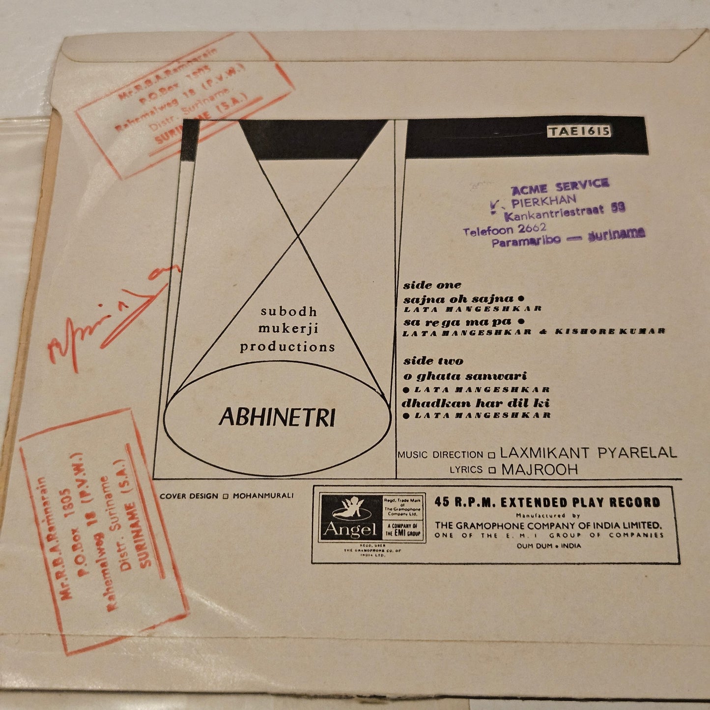 Abhinetri - Music by Laxmikant Pyarelal-  1st Angel Ep in excellent condition