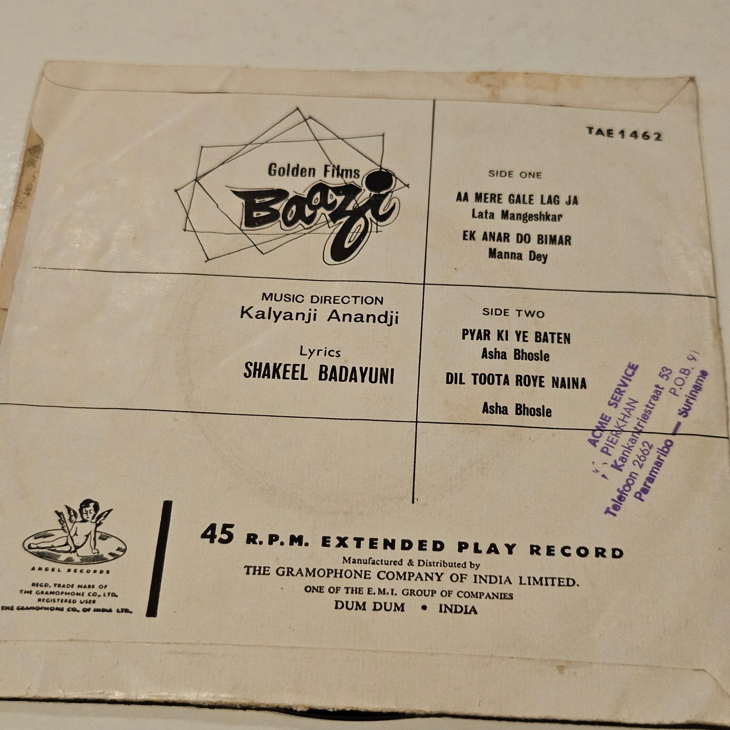 Baazi  - Kalyanji Anandji   classic superhit in Near mint Angel  EP rare