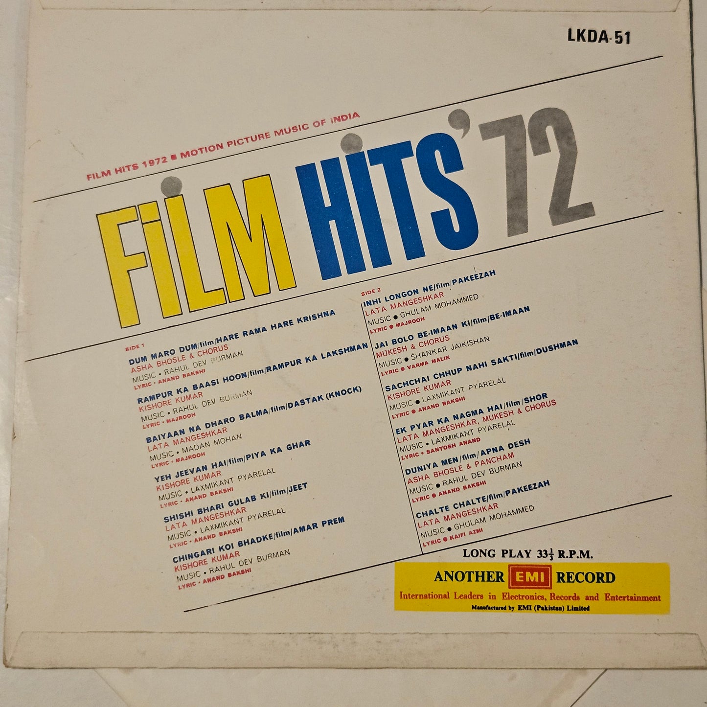 Film Hits 1972 superhit songs Odeon version in near mint condition