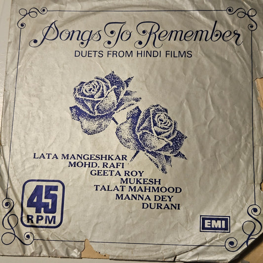 Duets - Songs to remember  in excellent condition - superb and rare collection of rare classic songs - from films Halaku, Parvarish, Shair-  45 rpm LP