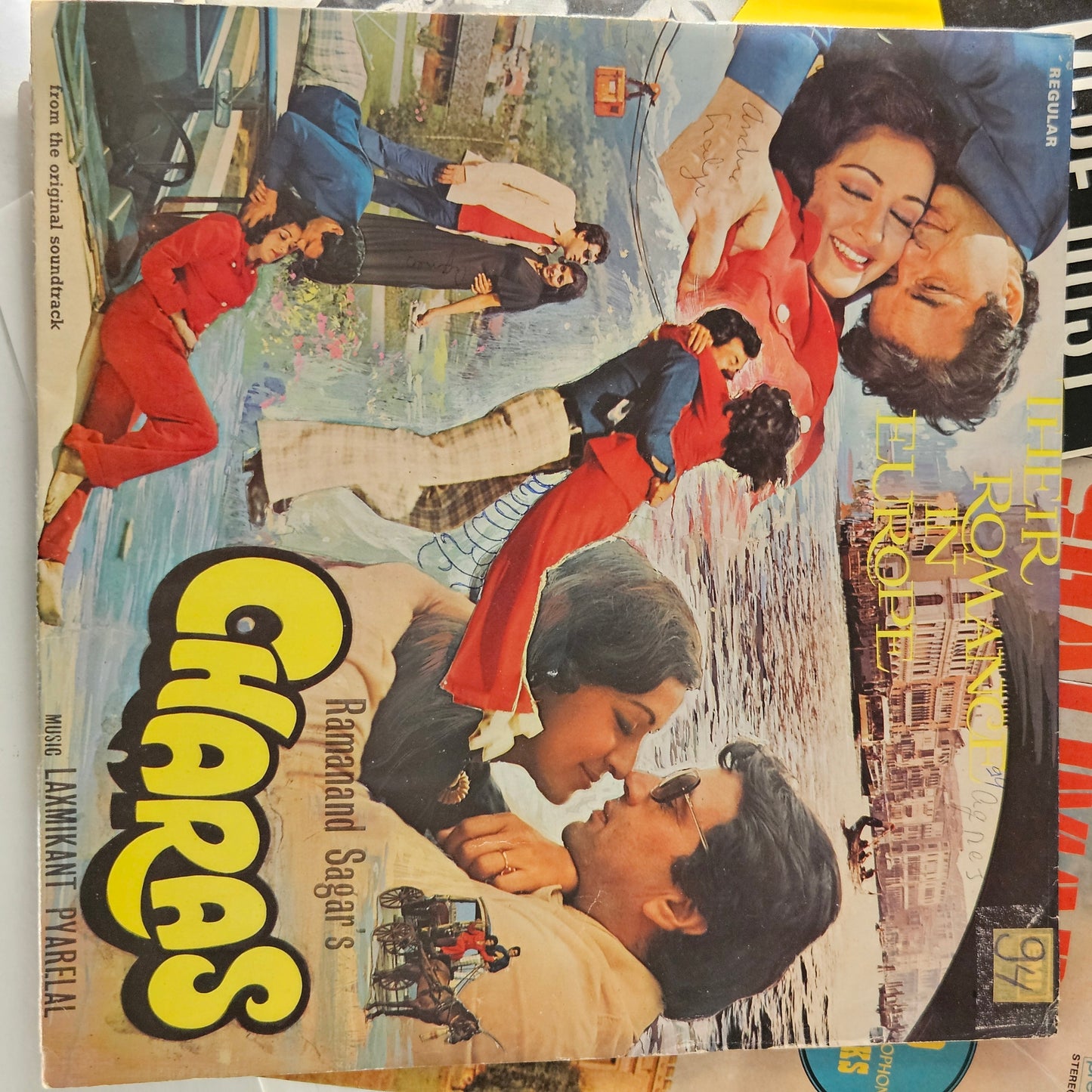 4 LPs Dharmendra Superhit films - original soundtrack  Charas, Shalimar and Mere Hamdam Mere Dost and Krodhi  in VG++ to excellent - great deal