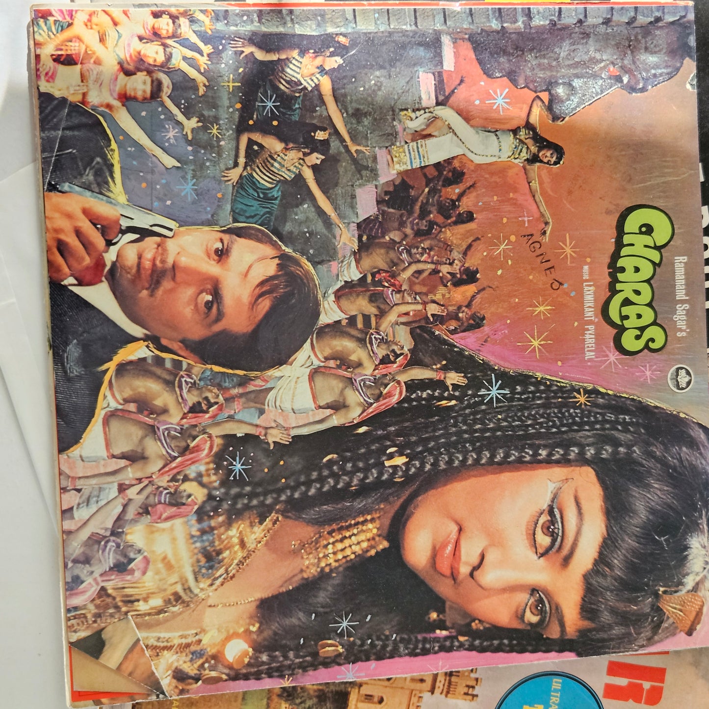 4 LPs Dharmendra Superhit films - original soundtrack  Charas, Shalimar and Mere Hamdam Mere Dost and Krodhi  in VG++ to excellent - great deal