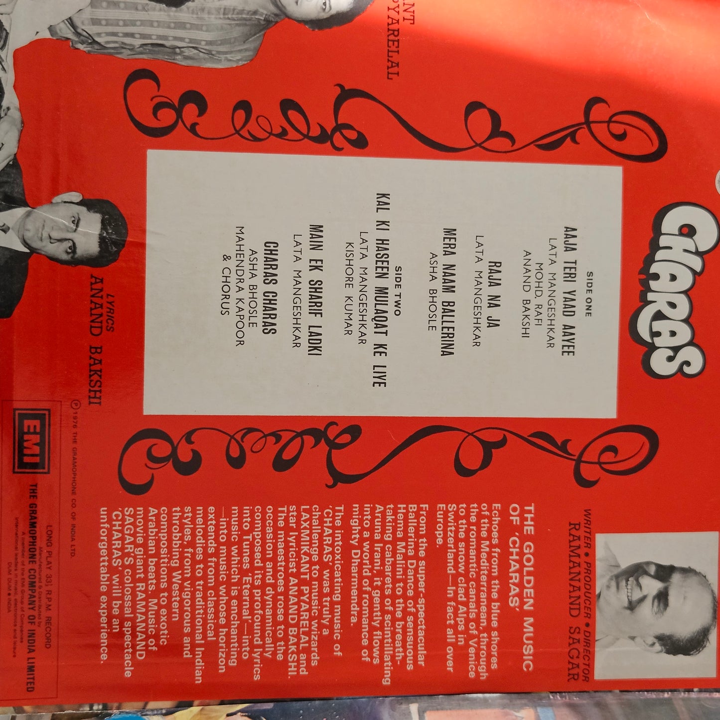 4 LPs Dharmendra Superhit films - original soundtrack  Charas, Shalimar and Mere Hamdam Mere Dost and Krodhi  in VG++ to excellent - great deal