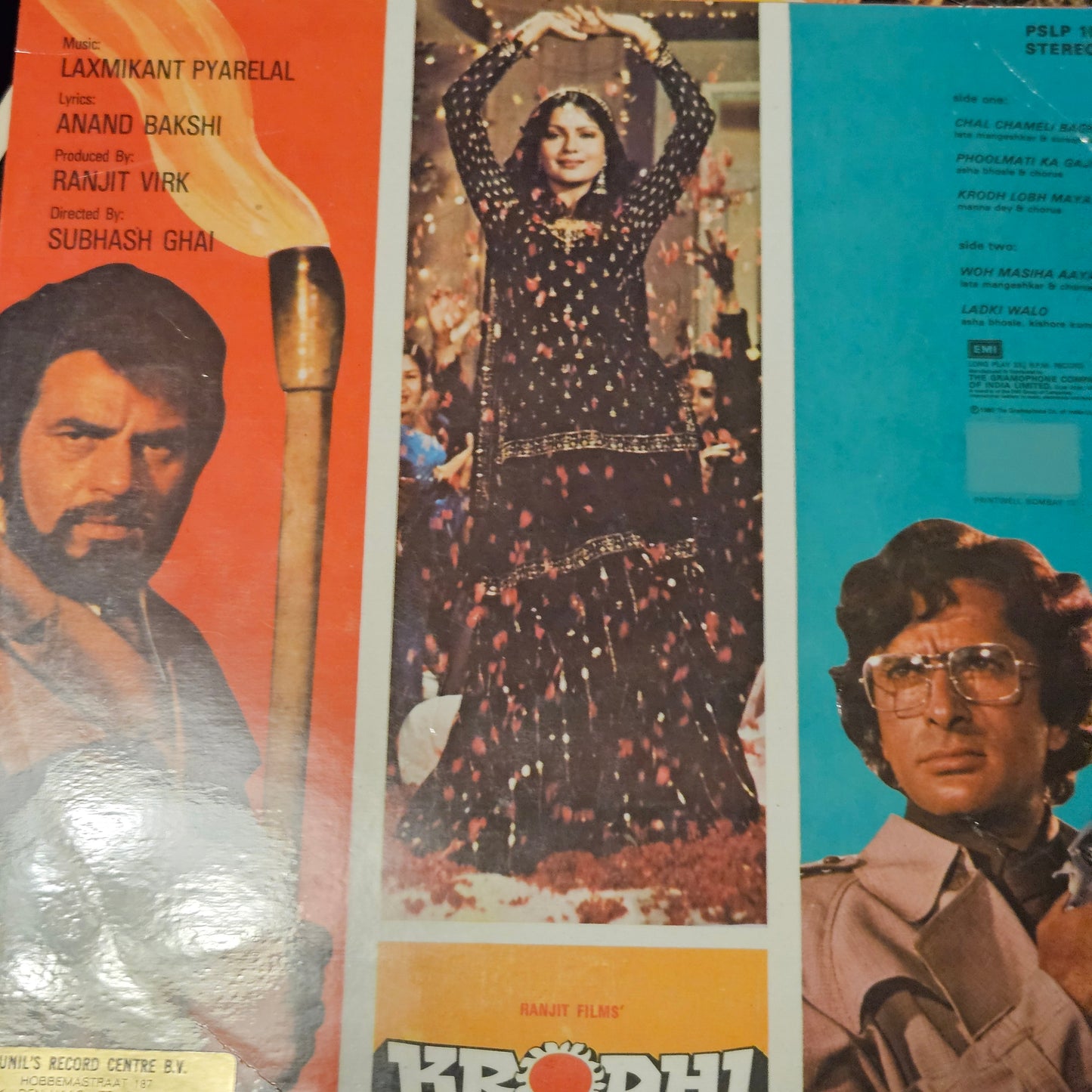 4 LPs Dharmendra Superhit films - original soundtrack  Charas, Shalimar and Mere Hamdam Mere Dost and Krodhi  in VG++ to excellent - great deal