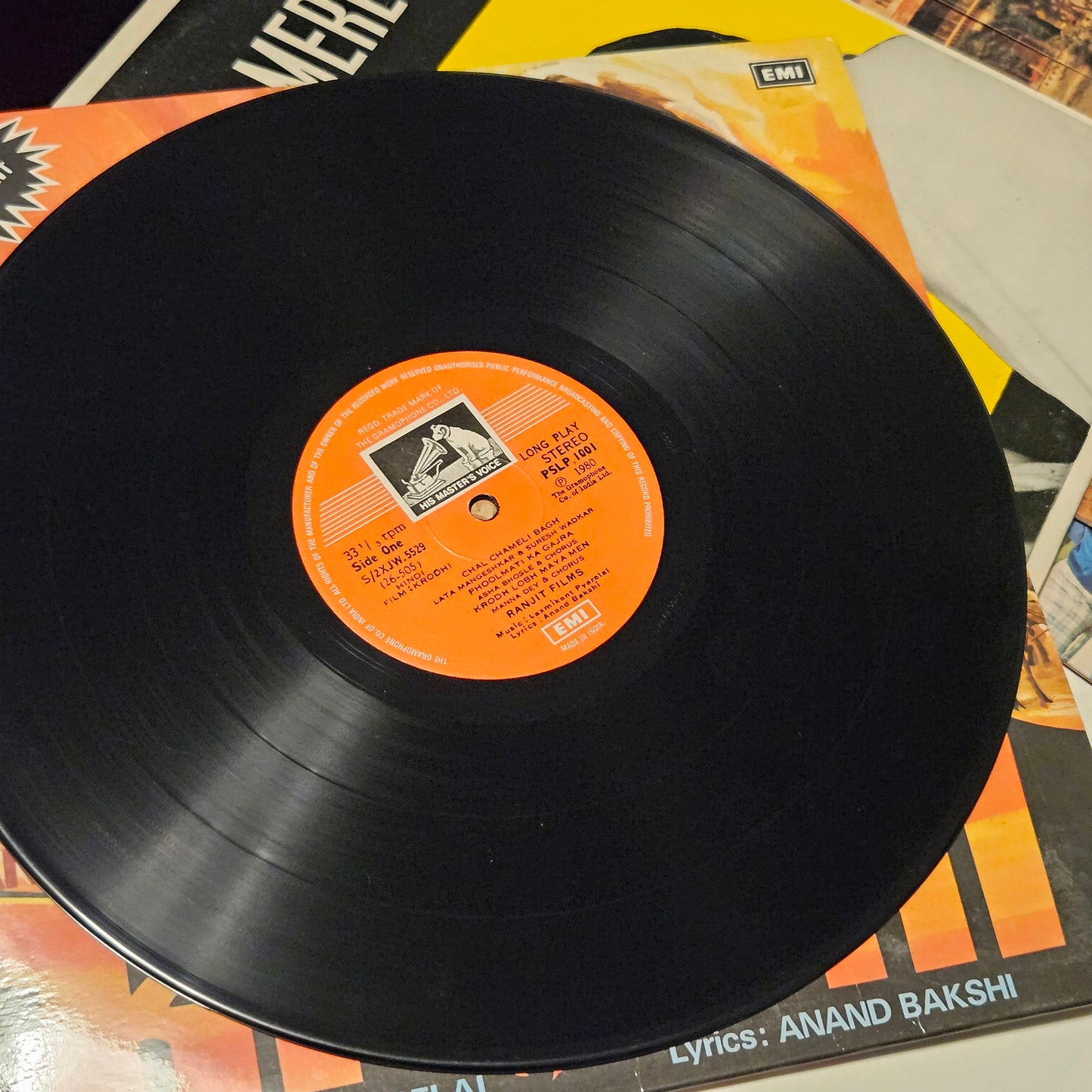 4 LPs Dharmendra Superhit films - original soundtrack  Charas, Shalimar and Mere Hamdam Mere Dost and Krodhi  in VG++ to excellent - great deal