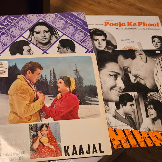 4 LPs of Dharmendra's superhit  films in excellent condition - Pooja ke Phool, Mamta, Shikar and Kaajal