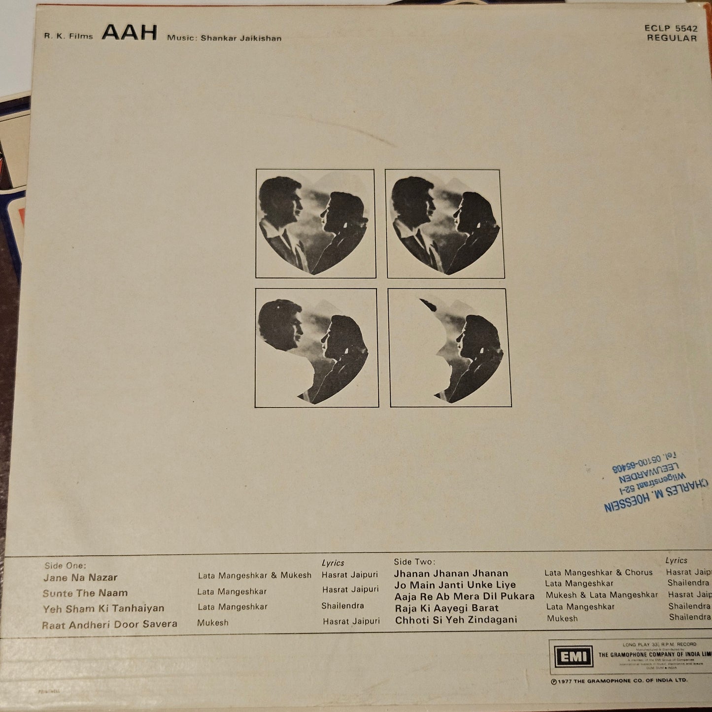 6 Superhit classic LPs package - Original soundtrack in  excellent condition 1.Aah 2. Barsaat 3.Awara 4. Madhumati 5.Anarkali 6.Albela