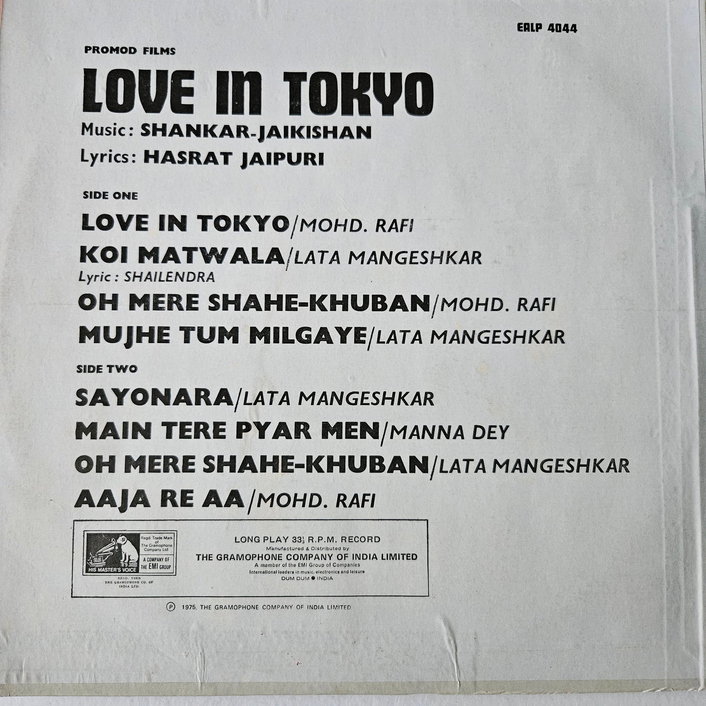 Love In Tokyo + An Evening in Paris - Original Soundtrack by Shankar JaiKishan superhit records in near mint condition