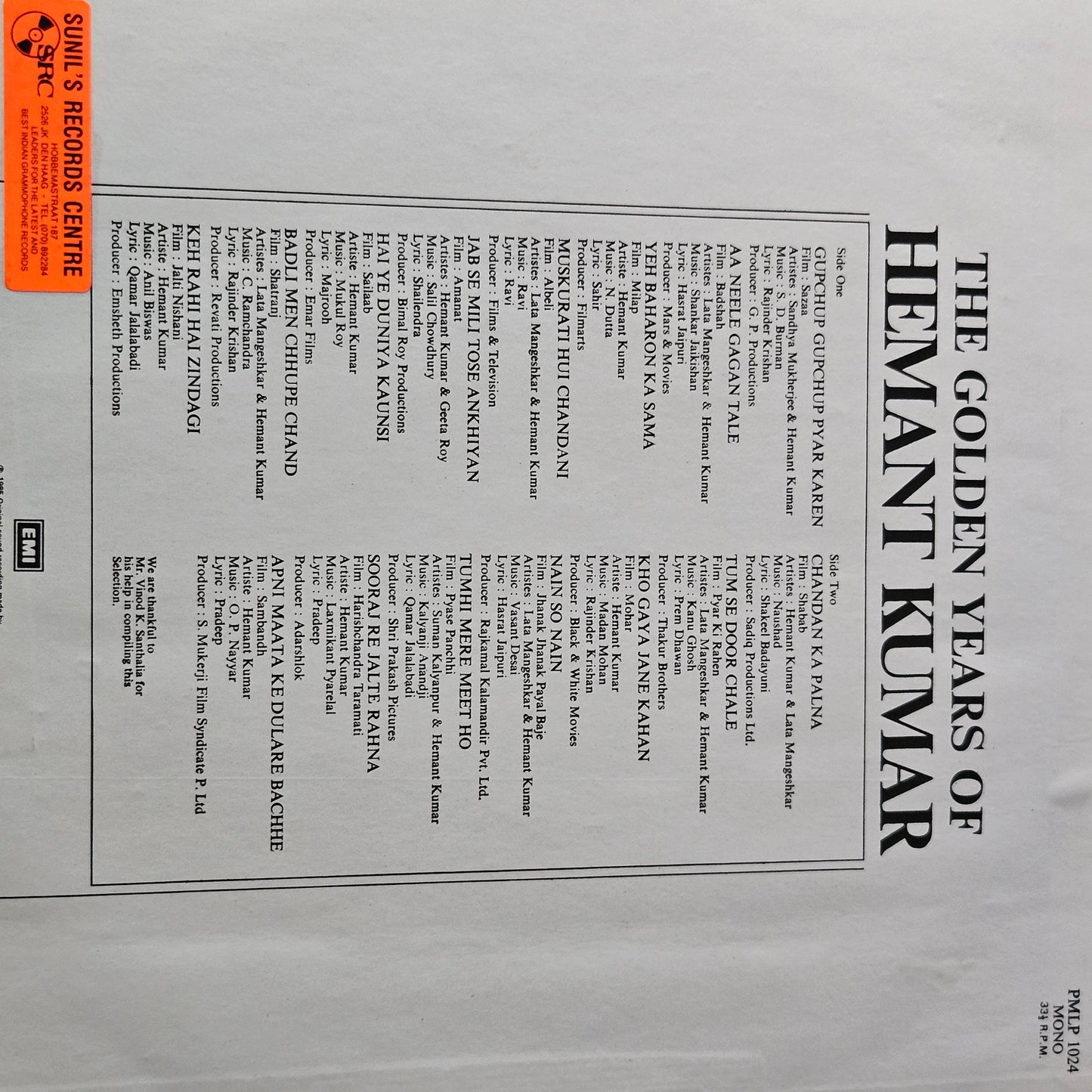 3 Lps Hemant Kumar Great collection Best albums in excellent to near mint