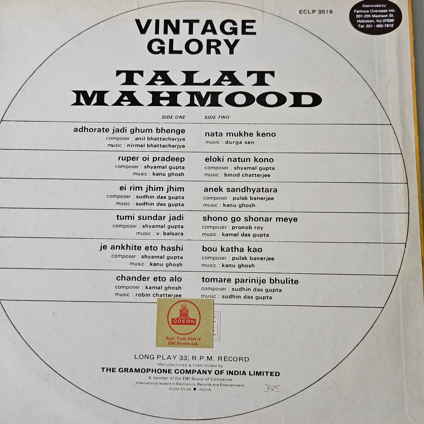 Talat Mahmood - Vintage Glory  - bengali sings in near mint - like new