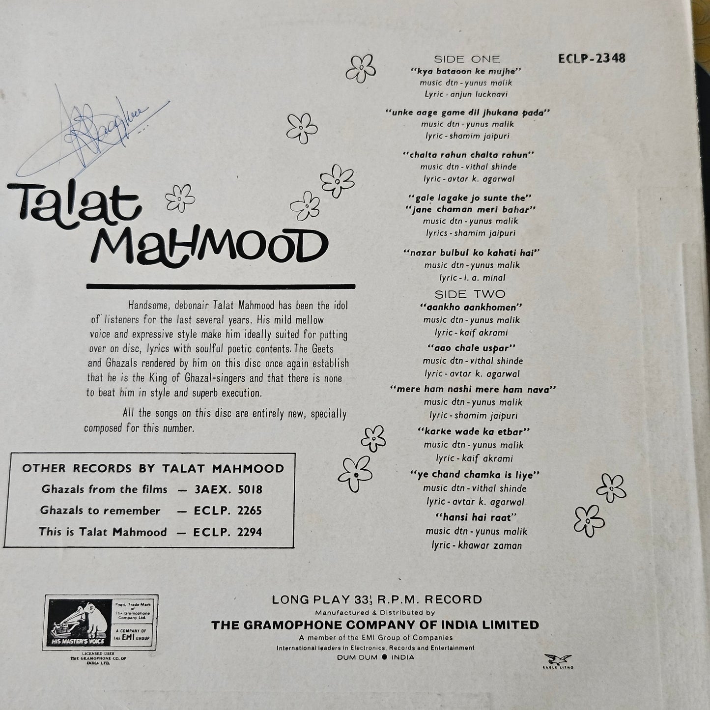 Talat Mahmood  3 records - Great collection of Ghazals albums in near mint condition