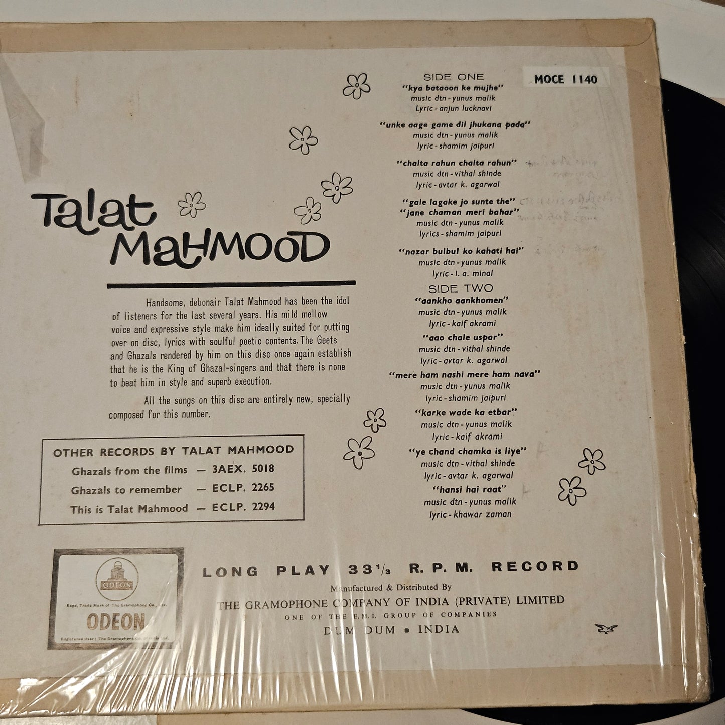 Talat Mahmood - spring blossoms - in excellent condition - rare collection of songs - 1st Odeon Ring  edition