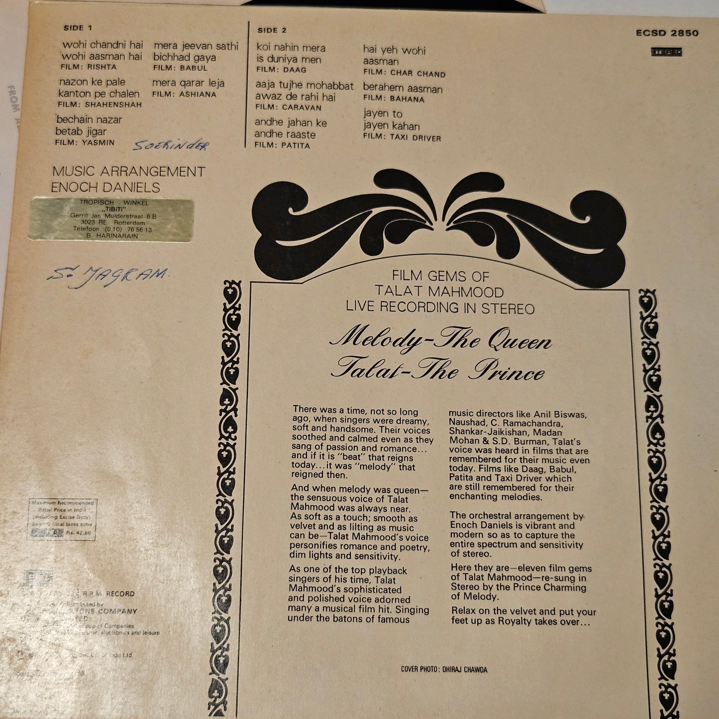 Talat mahmood - Melody the Queen  and Talat the Prince - his songs recorded in stereo by Enoch Daniels in near mint condition
