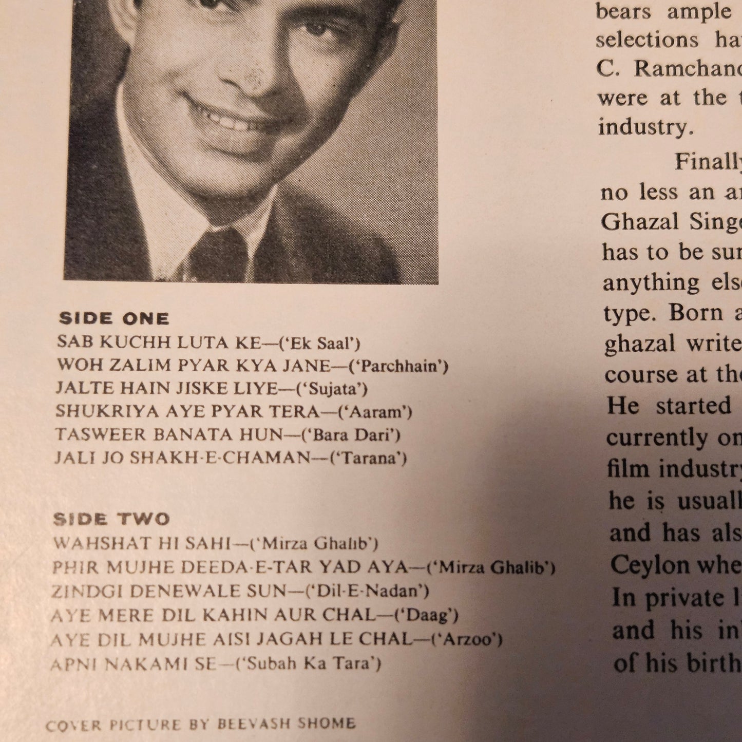 Talat Mahmood - ghazals from Films - The love songs of Talat-  in near mint condition - from original soundtrack 3AEX 5018