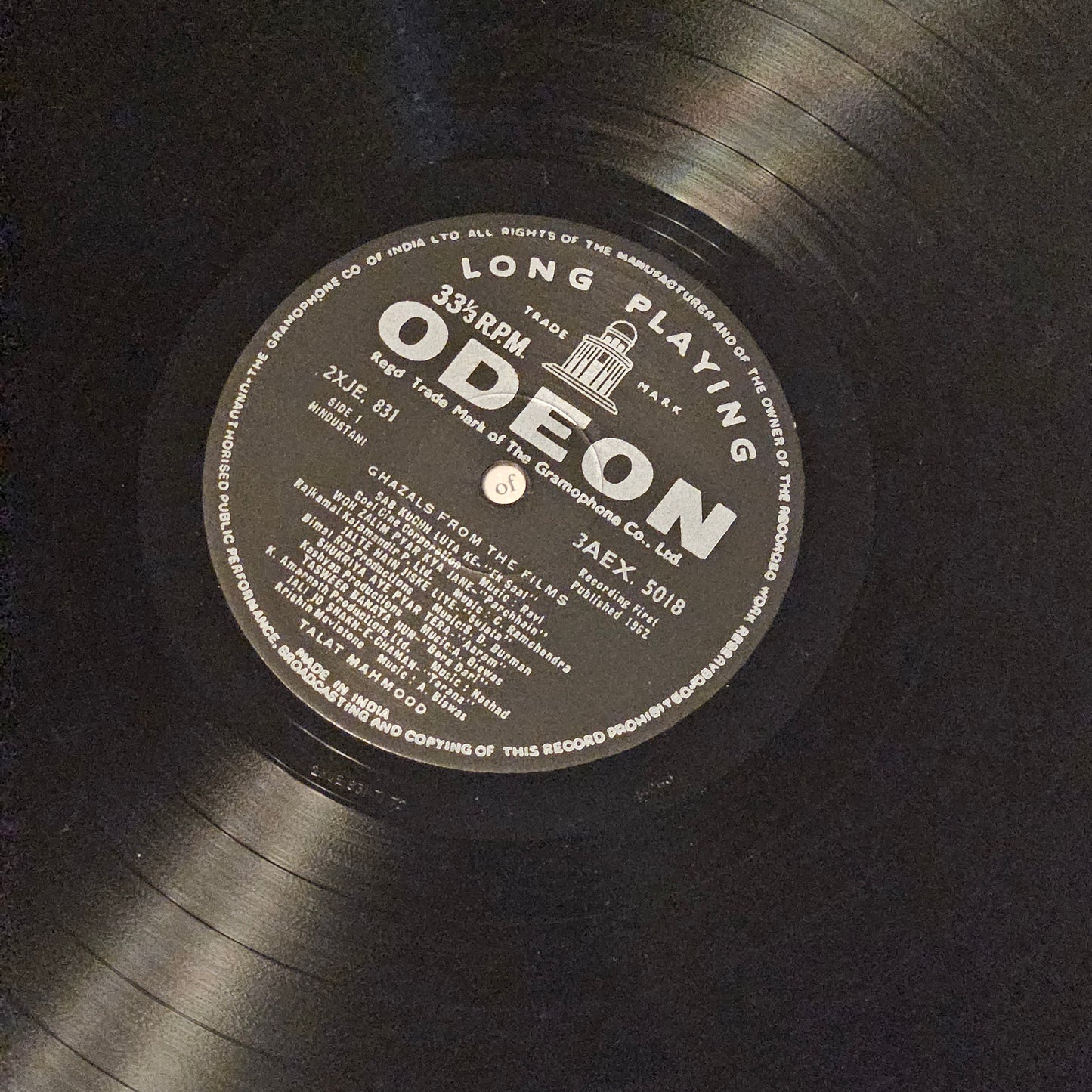 Talat Mahmood - ghazals from Films - The love songs of Talat-  in near mint condition - from original soundtrack 3AEX 5018