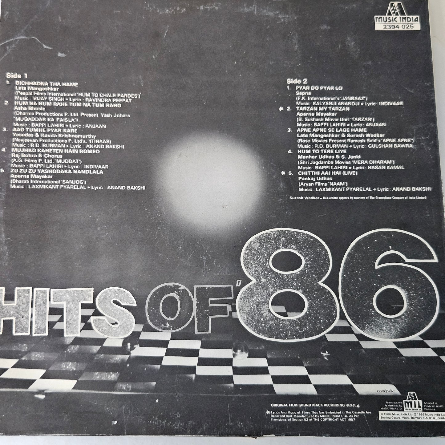 Hits of 1986 - Blockbuster hits from films in near mint condition - MIL from original soundtracks Include Chitthi Aayi Hai of Pankaj Udhas