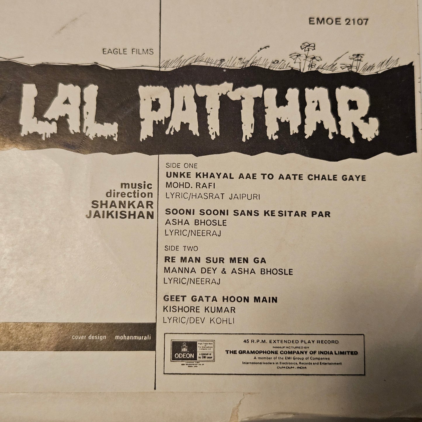 Lal Patthar   - Shankar Jaikishan classic superhit in Near mint Odeon EP rare - EMOE 2107