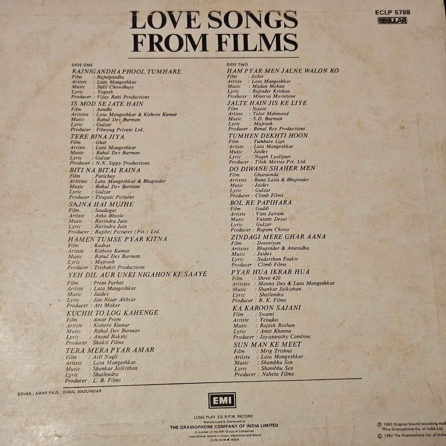 Love songs from Films - superb collection of songs in VG++ condition ECLP 5788 - from original soundtracks see tracklist in description