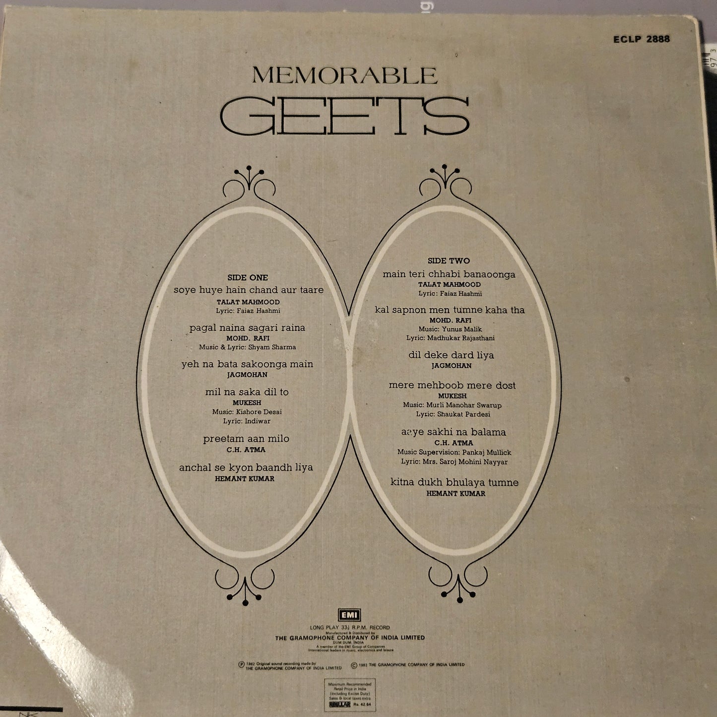 Memorabke Geets  - various artists in near mint condition ECLp 2888 - See description