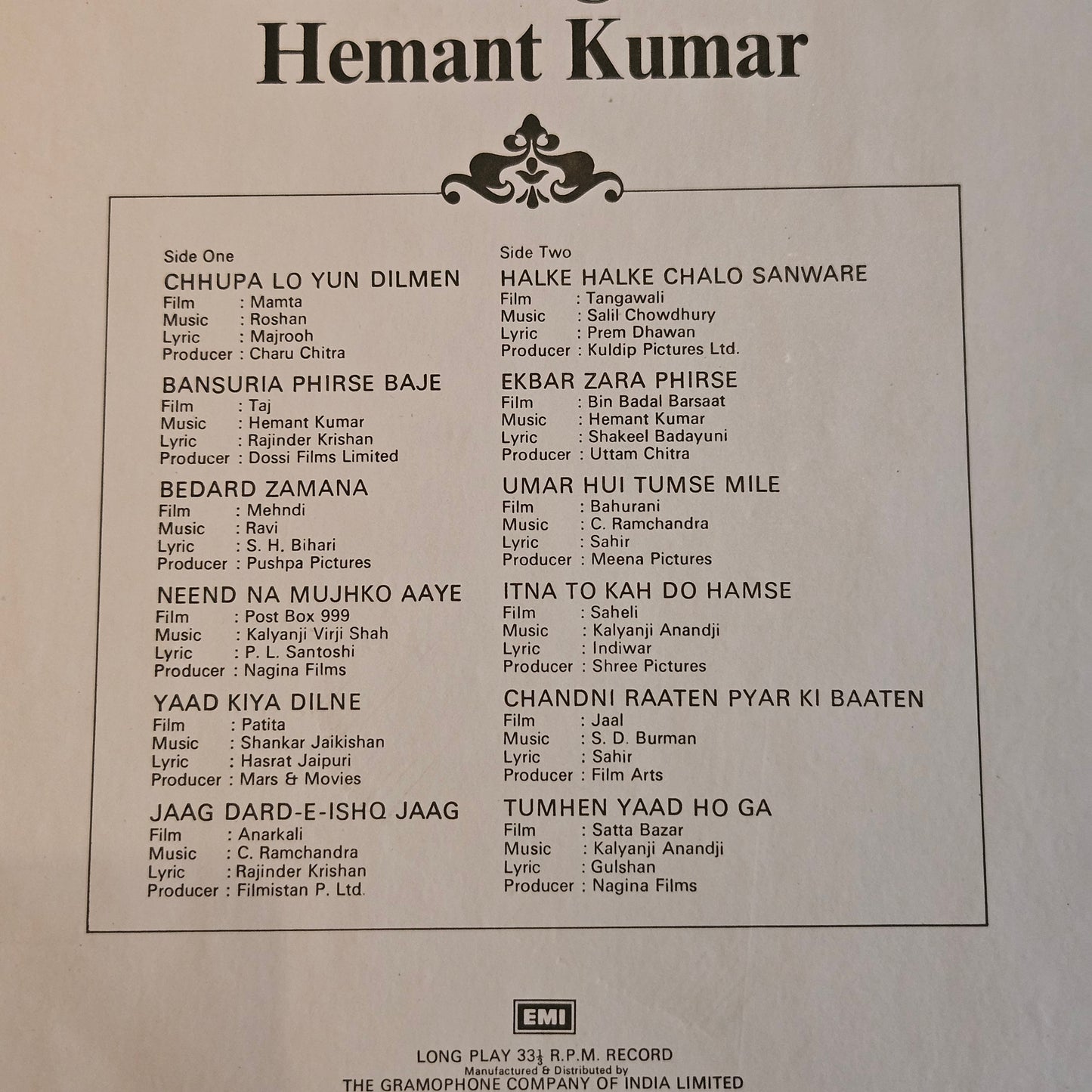 Duets of Lata Mangeshkar & Hemant Kumar record  from original soundtracks in near mint