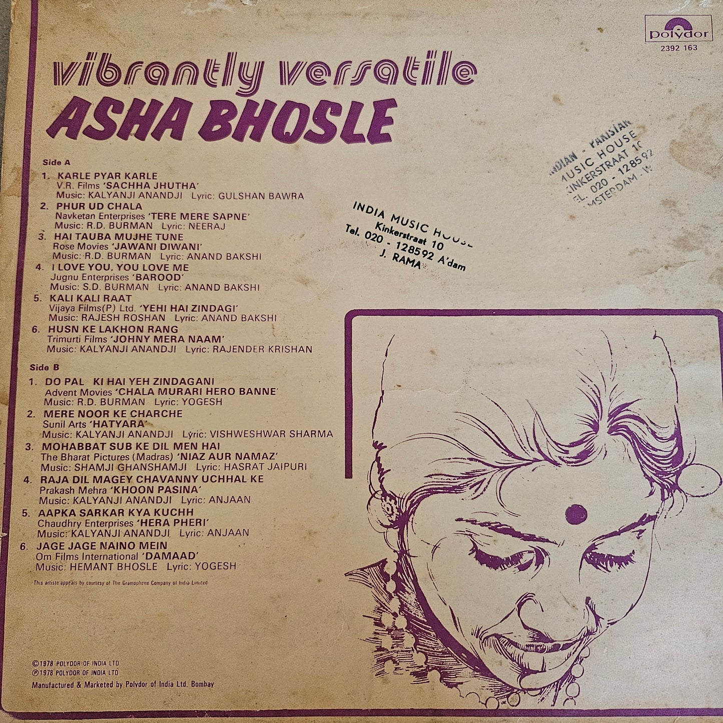 Asha Bhosle - vibrantly versatile  Rare collection in VG++ polydor 2392163