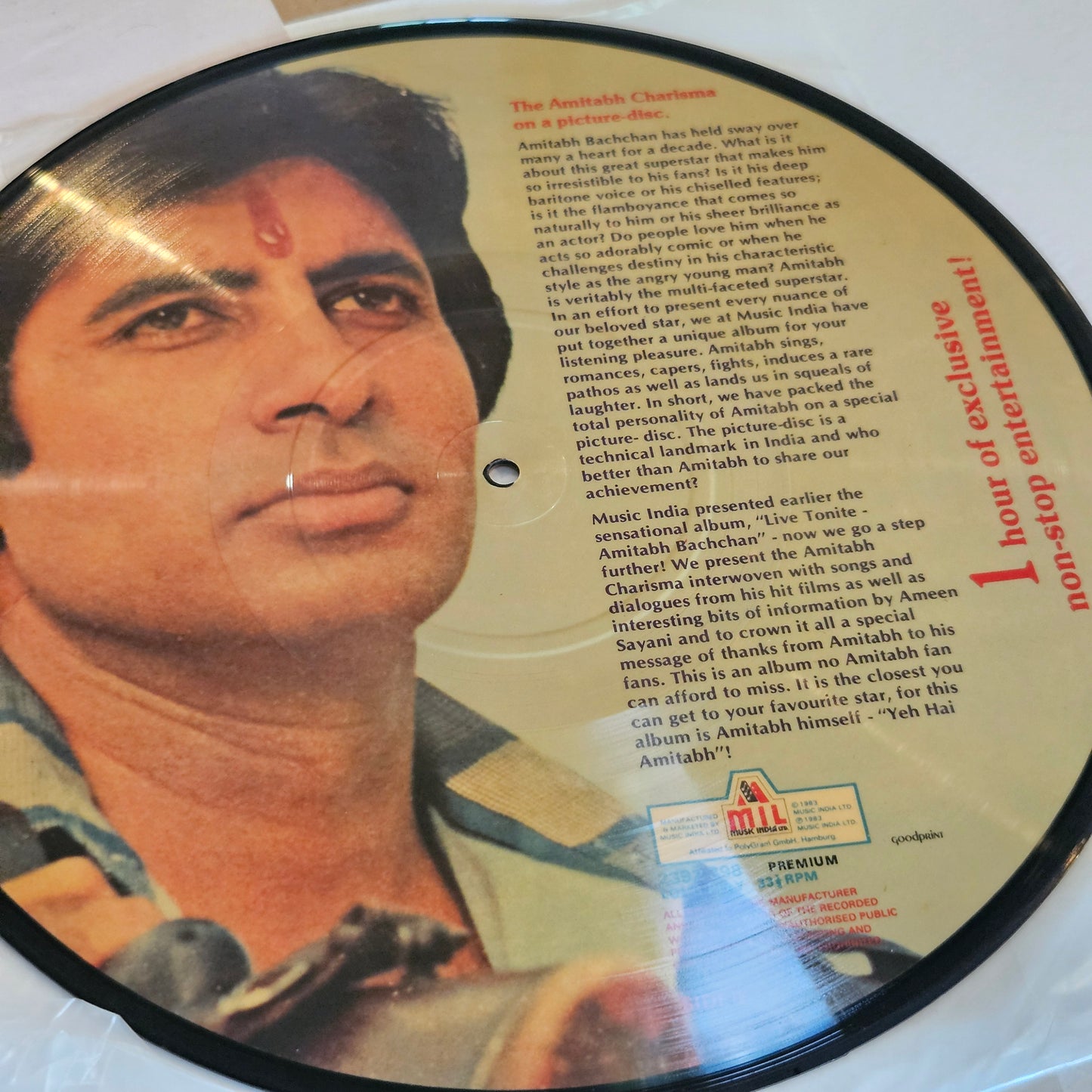 Amitabh Picture Diisc Collectible for Amitabh fans in VG++  Dialogues and songs on 12 inch LP