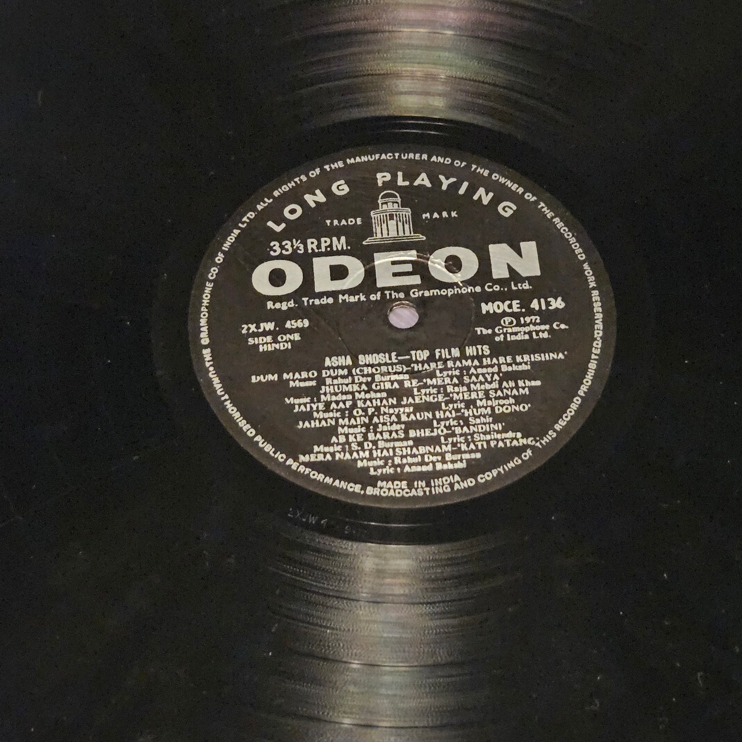 Asha bholse - Top Film hits in Heavy Odeon pressing in VG++ MOCE 4136 from original soundtracks