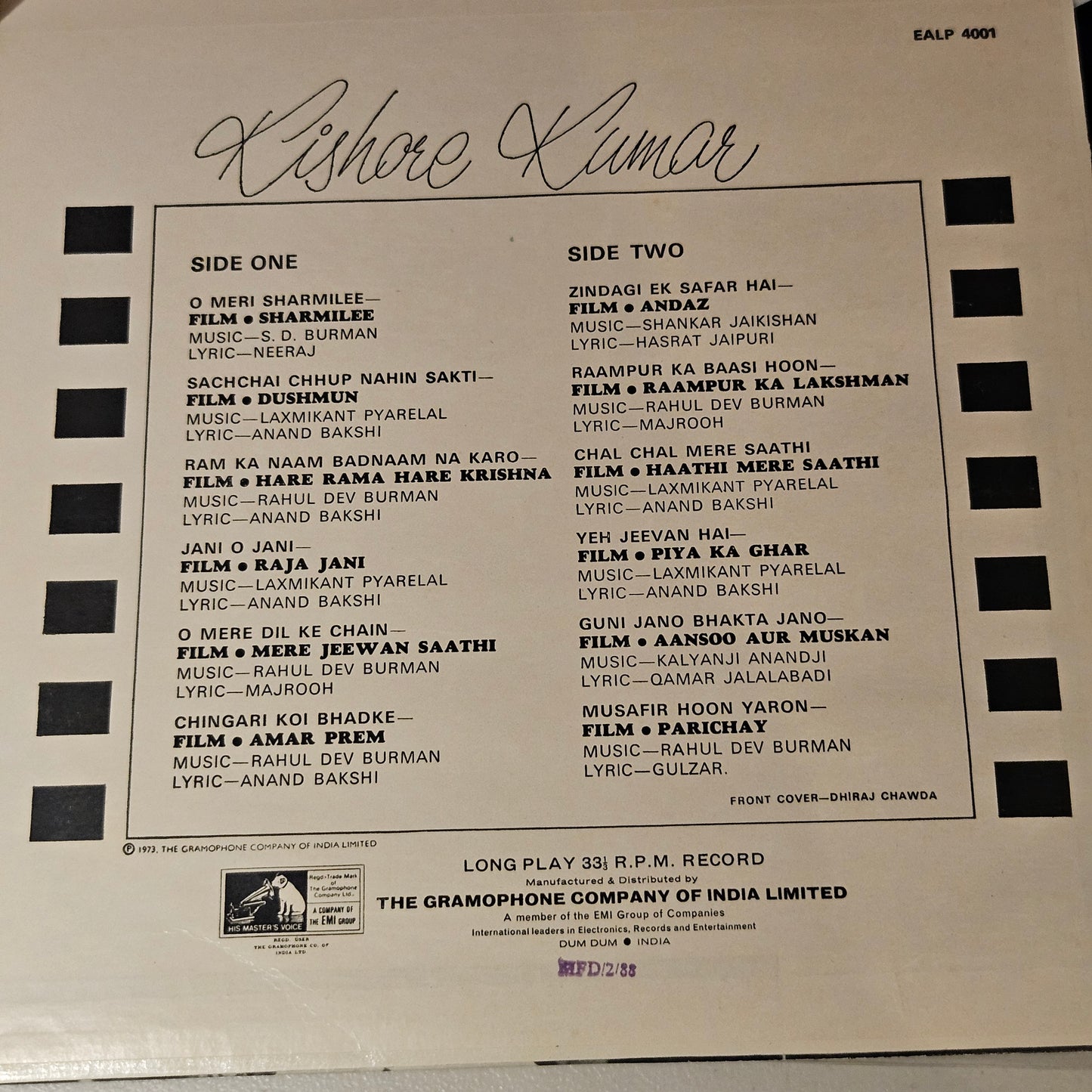 Kishore Kumar- Rare collection in near mint condtion - EALP 4001 (rare black and white cover)