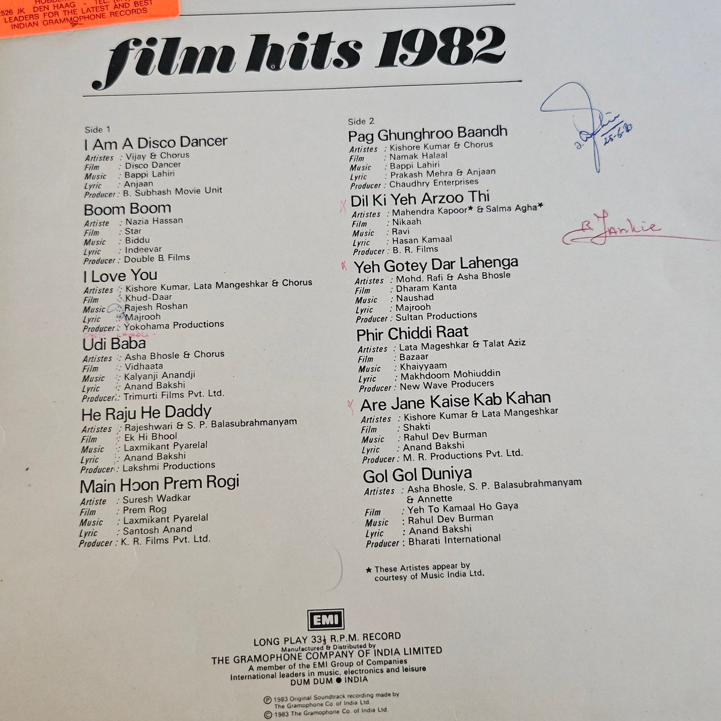 Film Hits 1982 in Near Mint condition HMV ECLP 5854-  original soundtracks