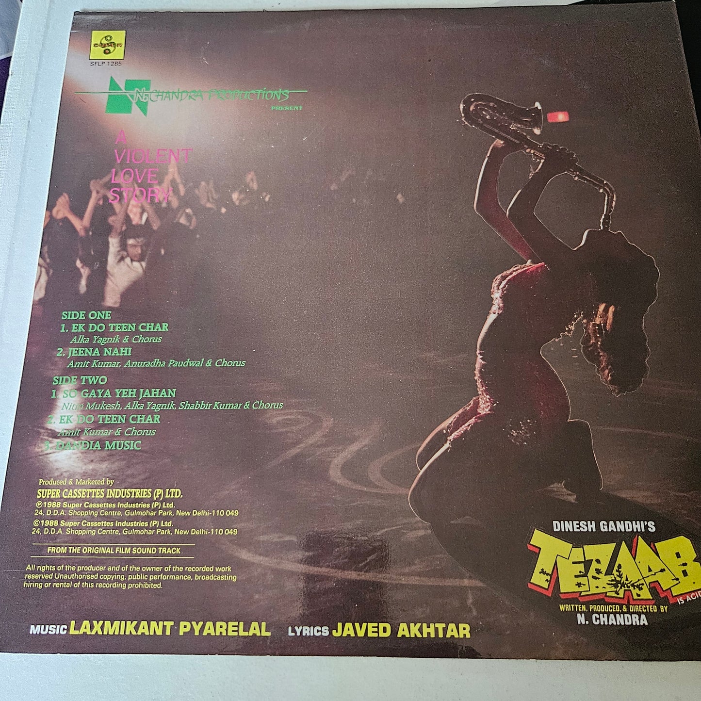 Tezaab (1988) -  super hit in near mint condition from the dealer unused stock original released soundtrack