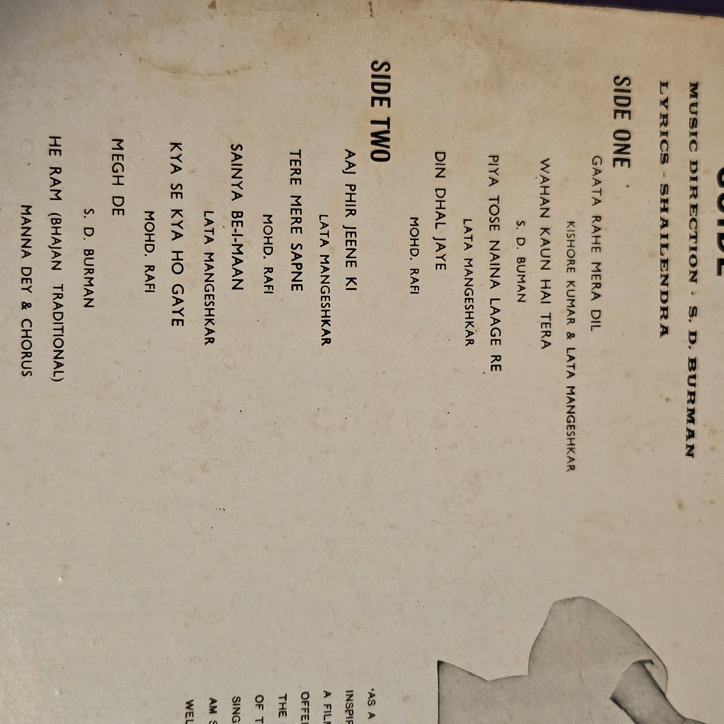 Guide - S. D. Burman and Navketan blockbuster odeon edition - near mint - from original soundtrack