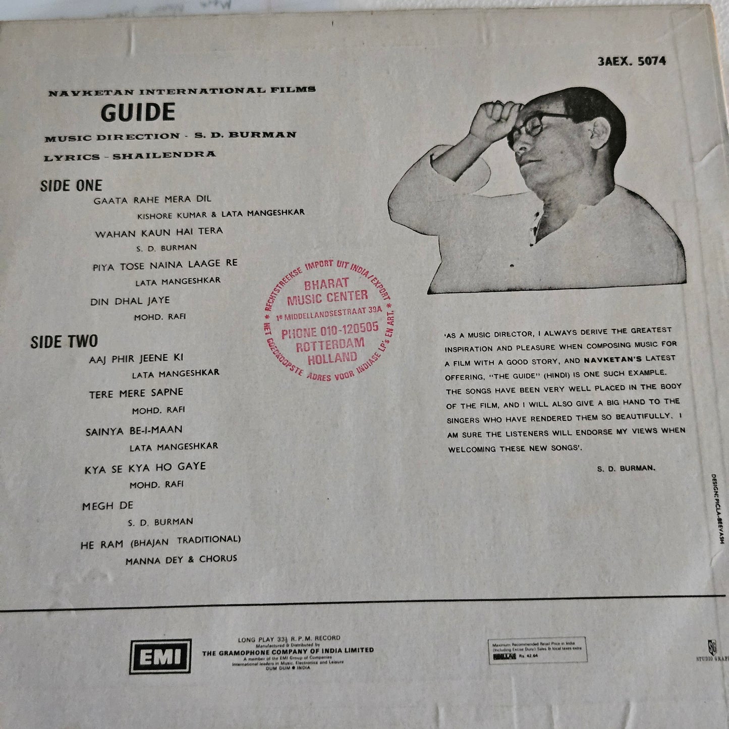 Guide - S. D. Burman and Navketan blockbuster odeon edition - near mint - from original soundtrack