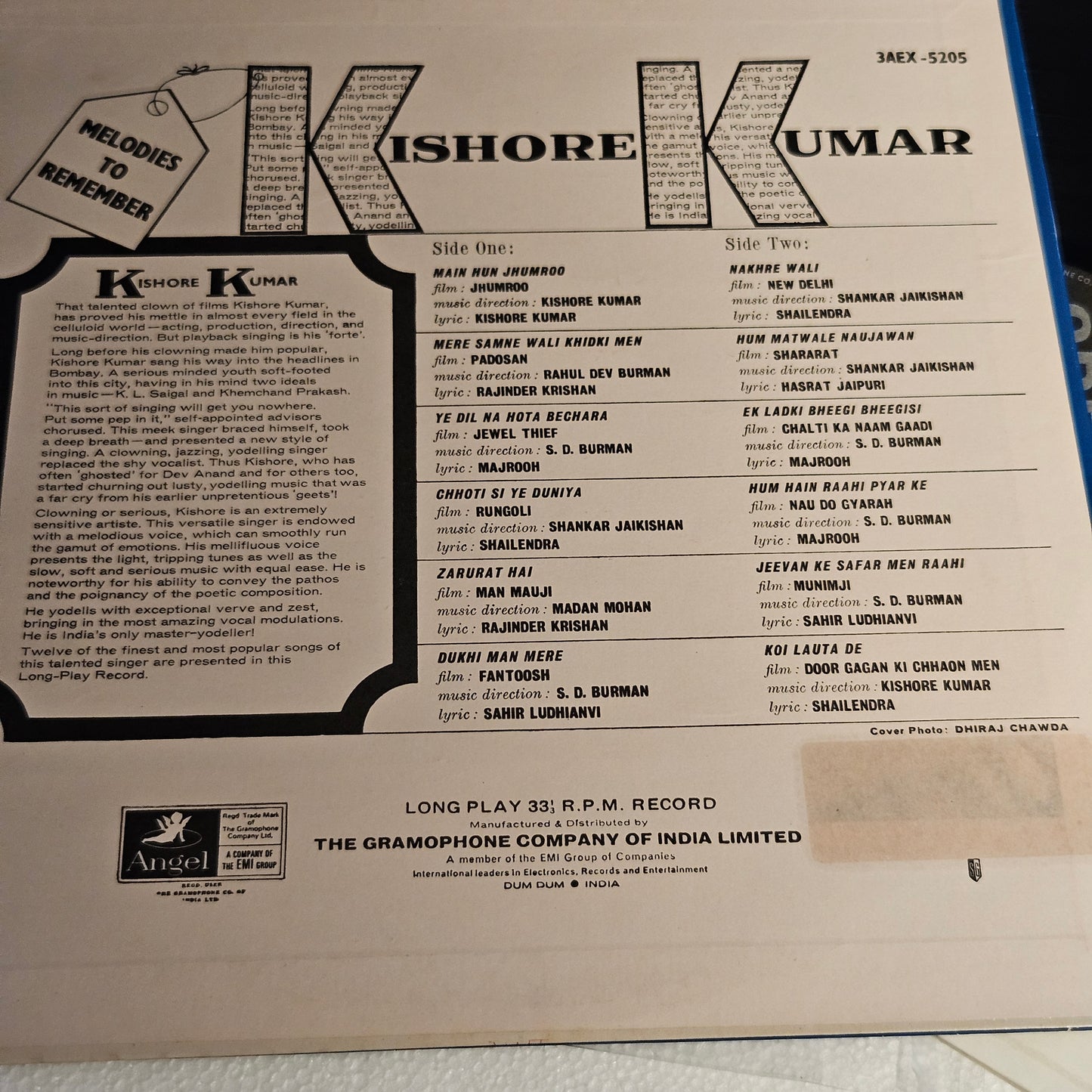 Kishore Kumar - Melodies to remember in Near Mint condition from original soundtrack - 3AEX5205