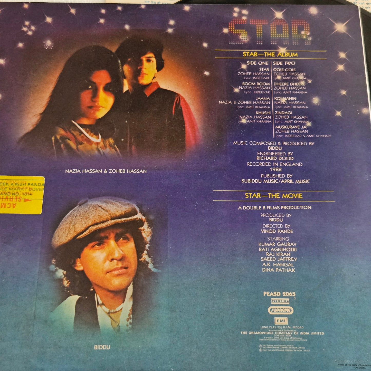 Star (1982) - Nazia & Zoheb Hassan* - and  - Biddu Star in near mint condition original soundtrack -Gatefold edition with lyrics sleeve