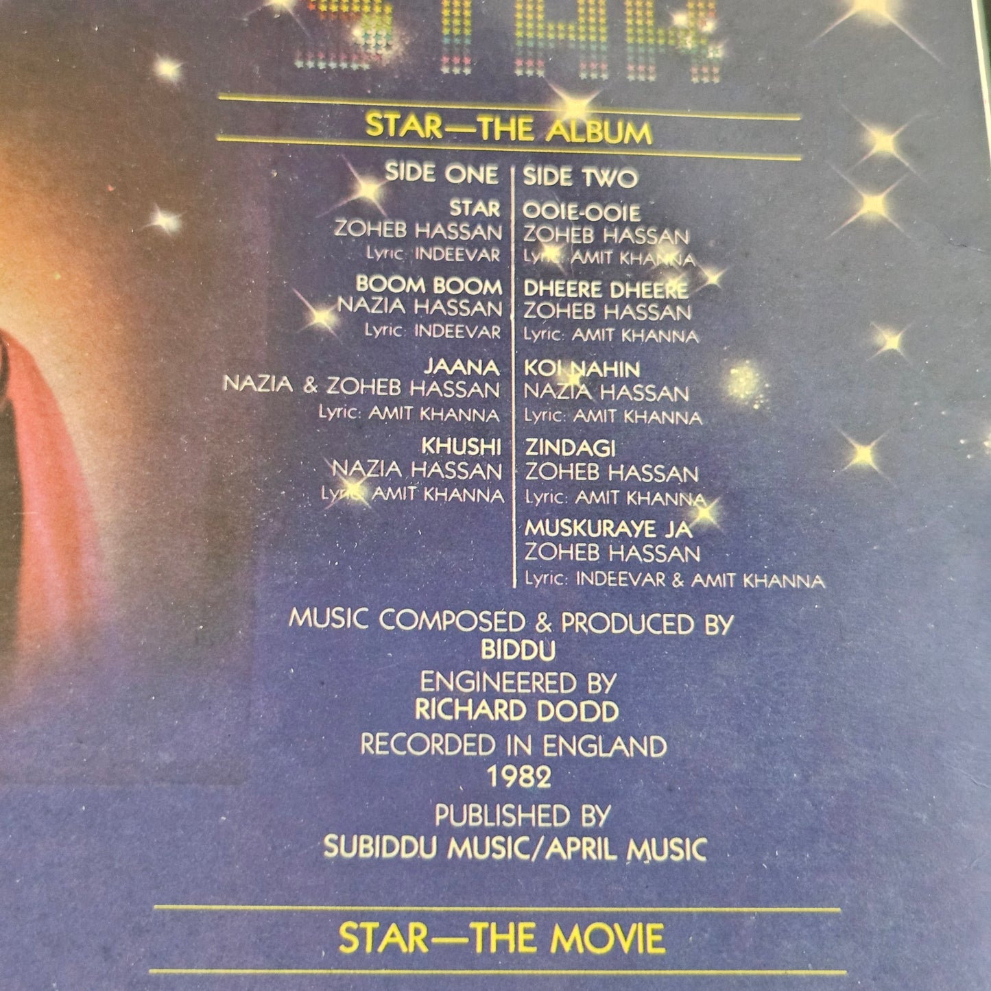 Star (1982) - Nazia & Zoheb Hassan* - and  - Biddu Star in near mint condition original soundtrack -Gatefold edition with lyrics sleeve