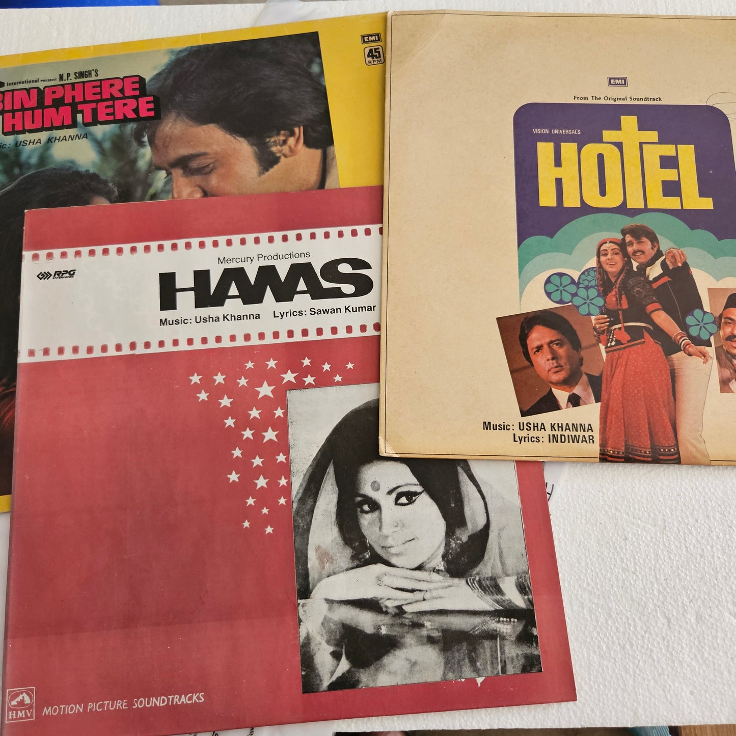 3 lps of Music Director Usha Khanna Superhit Lps collection 1. Hotel 2. Hawas and 3.Bin Phere Hum tere in excellent condition from original soundtrack