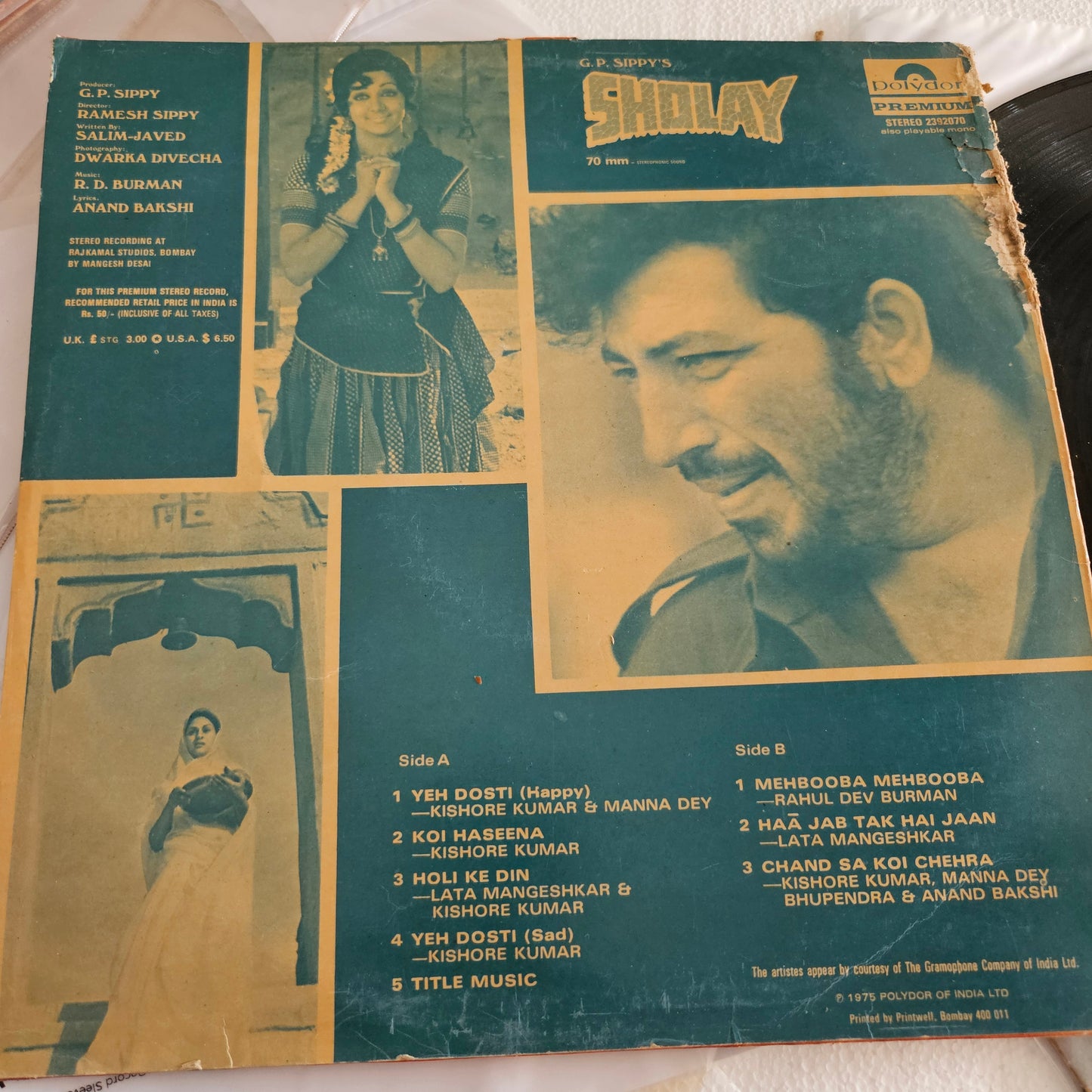 Sholay (1975)- R. D. Burman blockbuster in near mint condition - Crisp recording Clean copy - Don't miss the Stereophonic experience  of original soundtrack