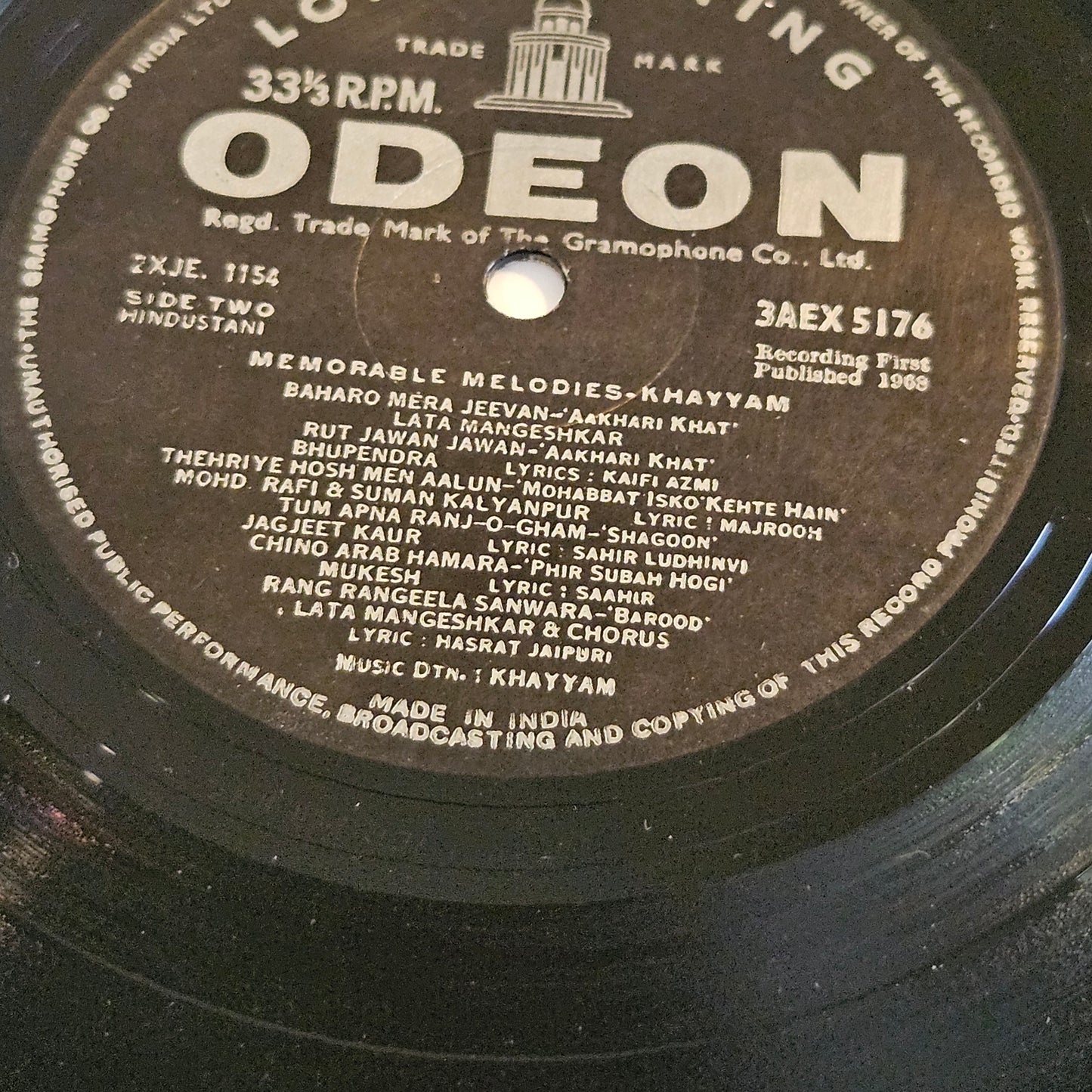 Khayyam -  Memorable Melodies in Excellent  - 3AEX 5176 including songs  of Aakhri Khat and rare song Tum apna ranj-o-gham