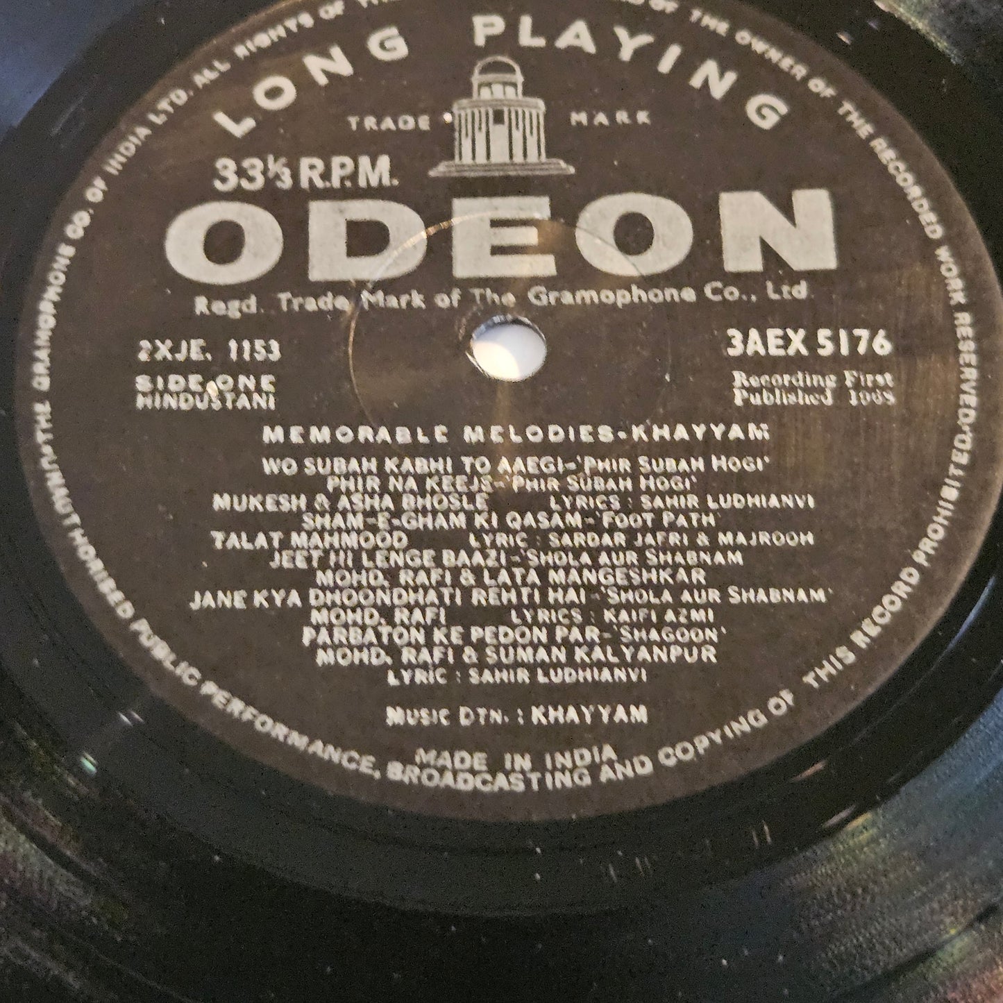 Khayyam -  Memorable Melodies in Excellent  - 3AEX 5176 including songs  of Aakhri Khat and rare song Tum apna ranj-o-gham