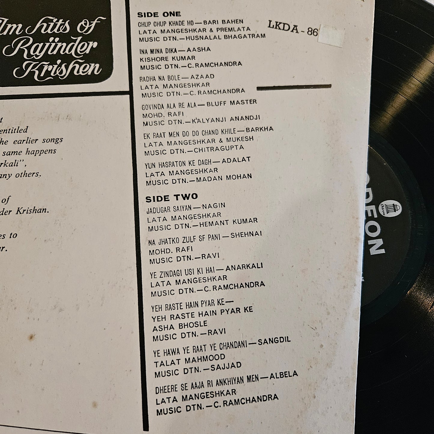 Rajinder Krishnan - his film hits - Rare Odeon edition in near mint condition from original soundtracks