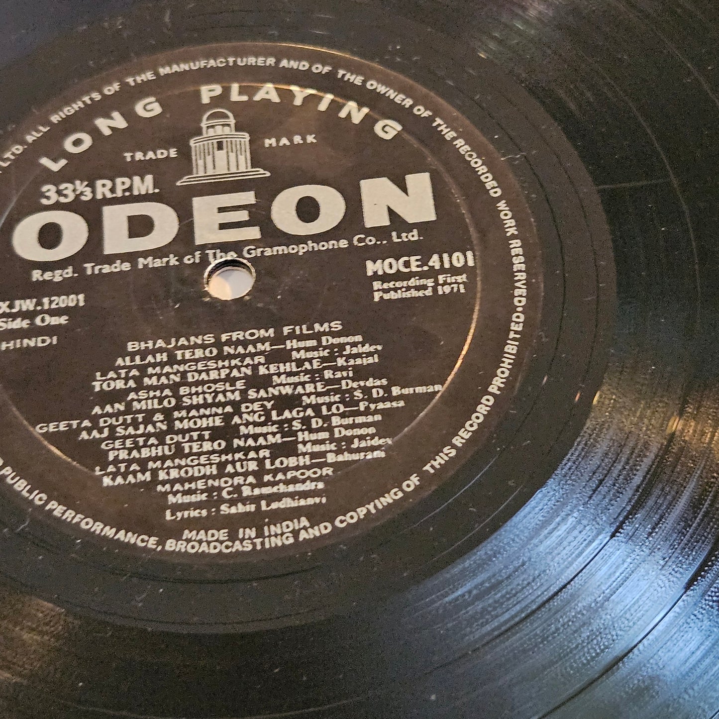 Sahir Ludhianvi - 1st ring odeon Bhajans from films -  in excellent condition from original soundtracks MOCE4101