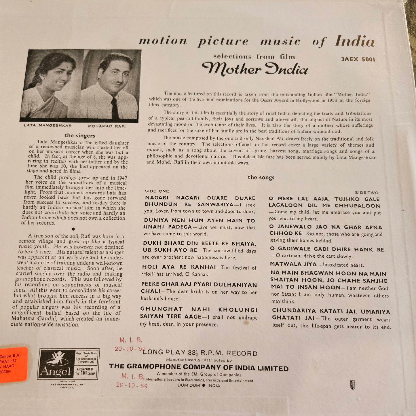 4  Lps of Great Maestro NAUSHAD  1.Mother India, 2.Shabab 3. Aadmi and 4. Baiju Bawra in Pristine Condition