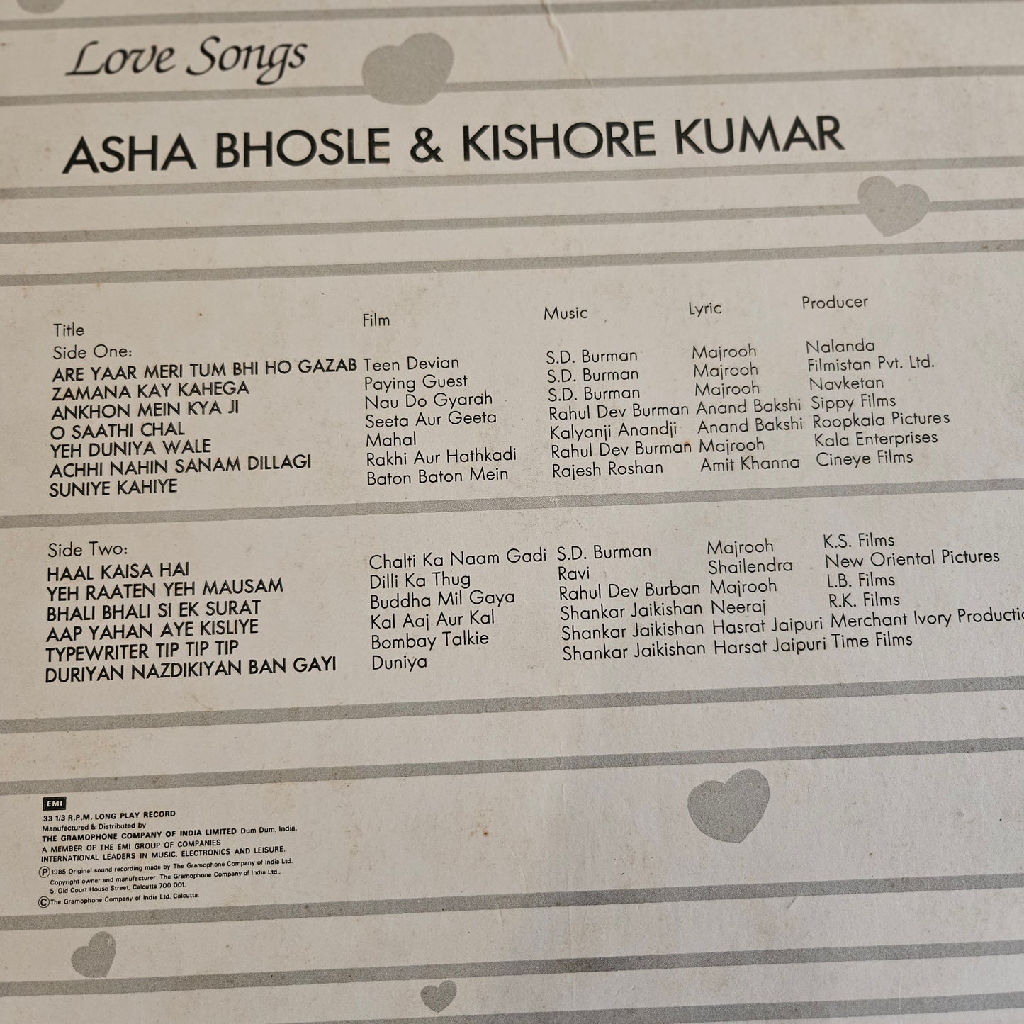 Duets - Asha Bhosle  and Kishore Kumar Love Songs in excellent - superb and rare collection of songs - PMLP1035
