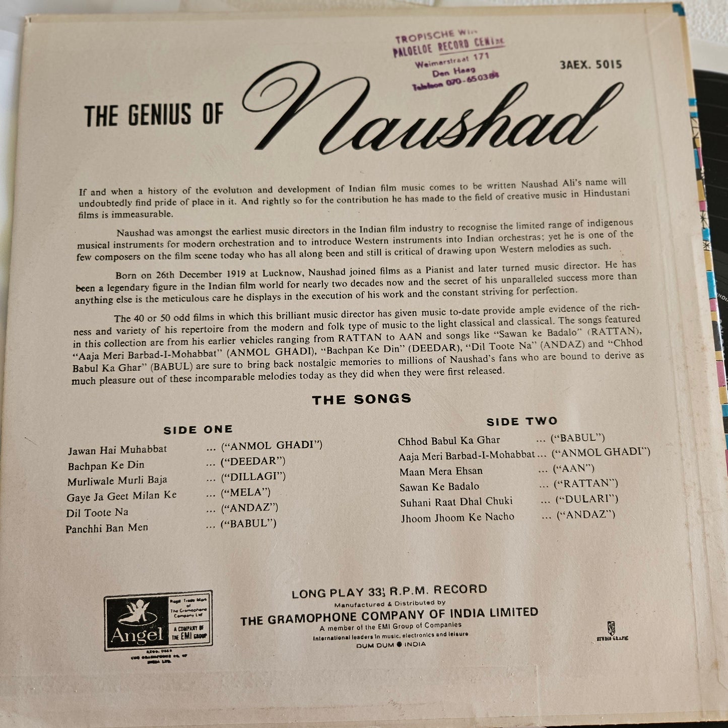 Naushad - the genius of Naushad in near mint - film hits from original soundtrack 3AEX 5015