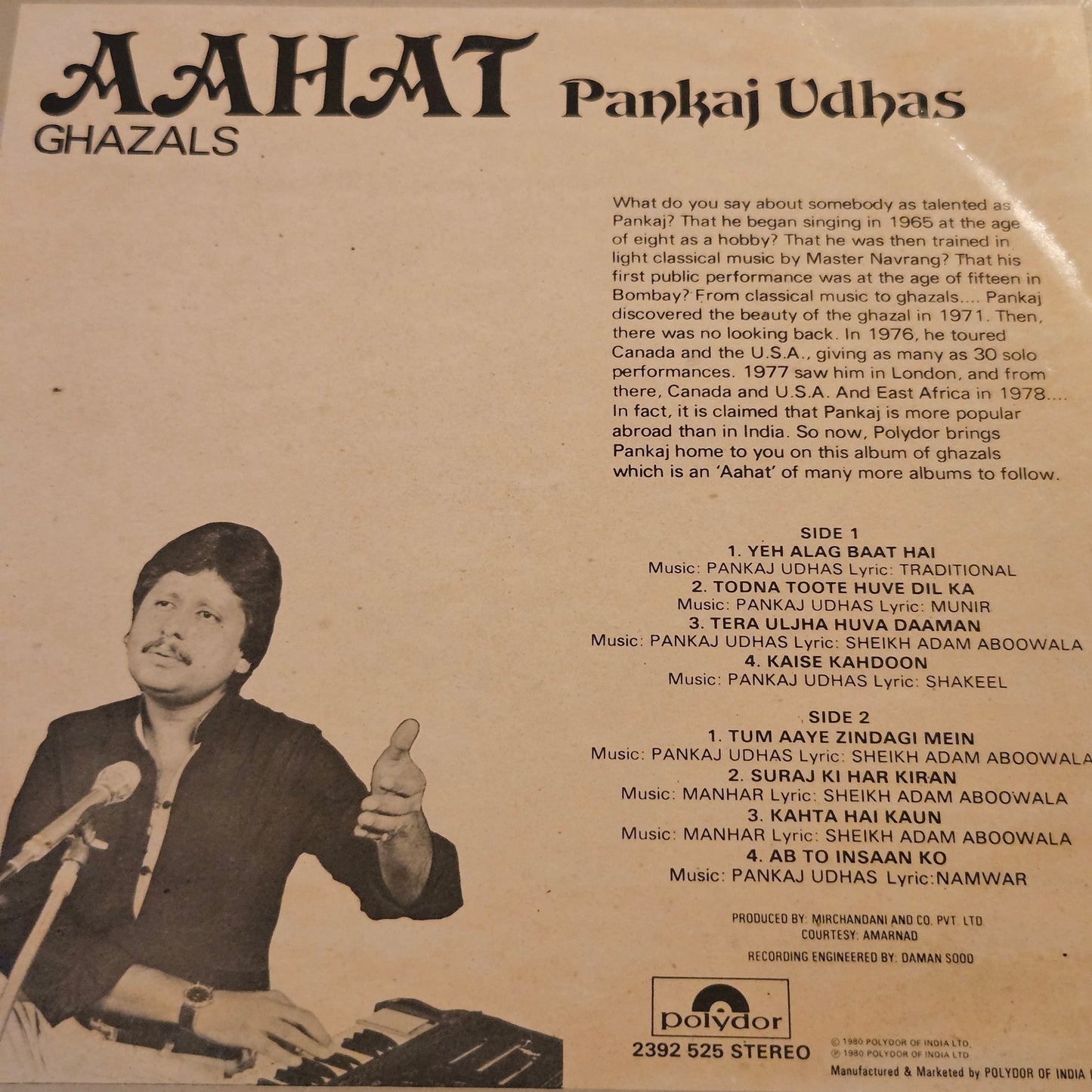 Aahat  - Ghazals - Pankaj Udhas in Near Mint condition