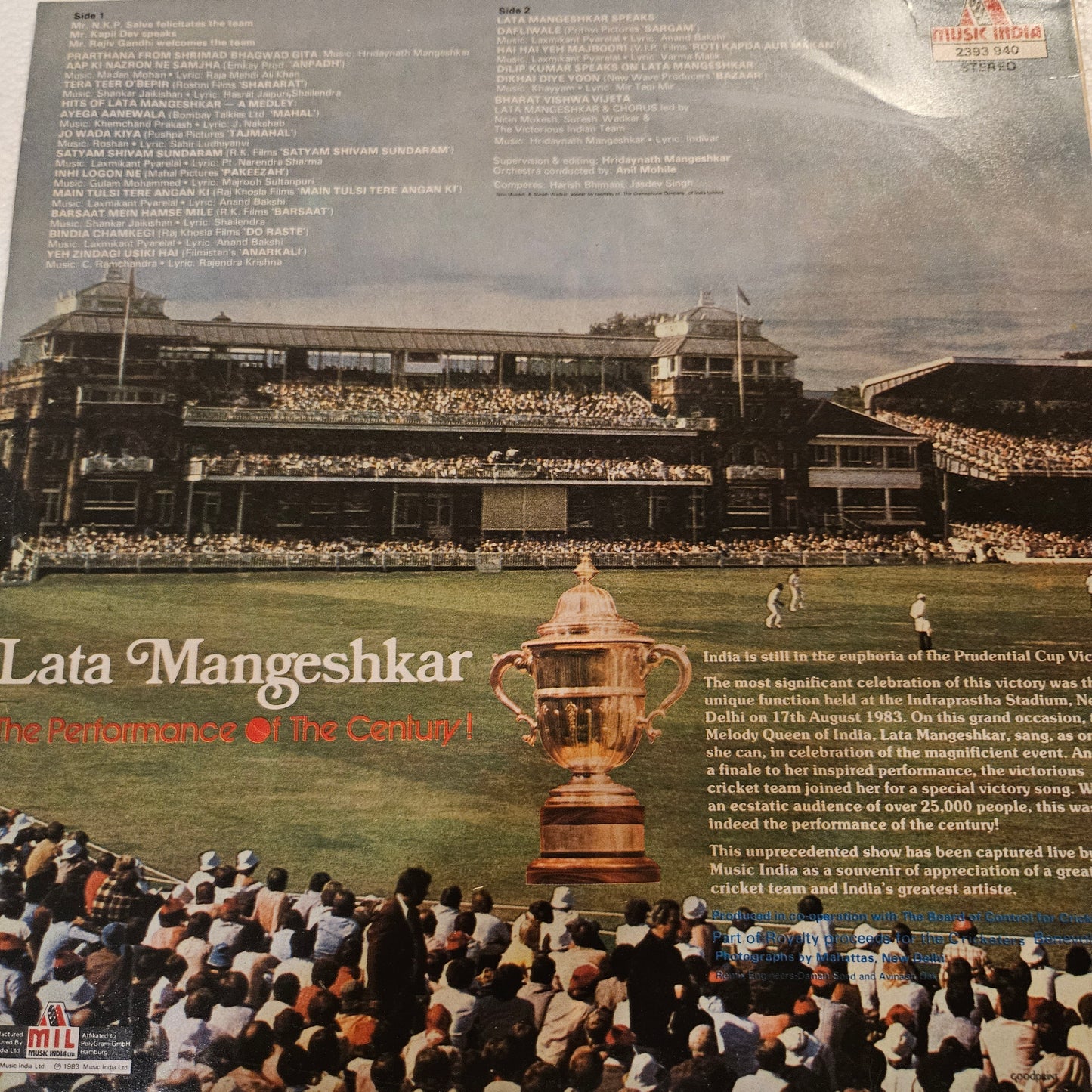 Lata Mangeshkar - The Performance Of The Century celebrating 1983 Indian Win Cricket World Cup in Near mint