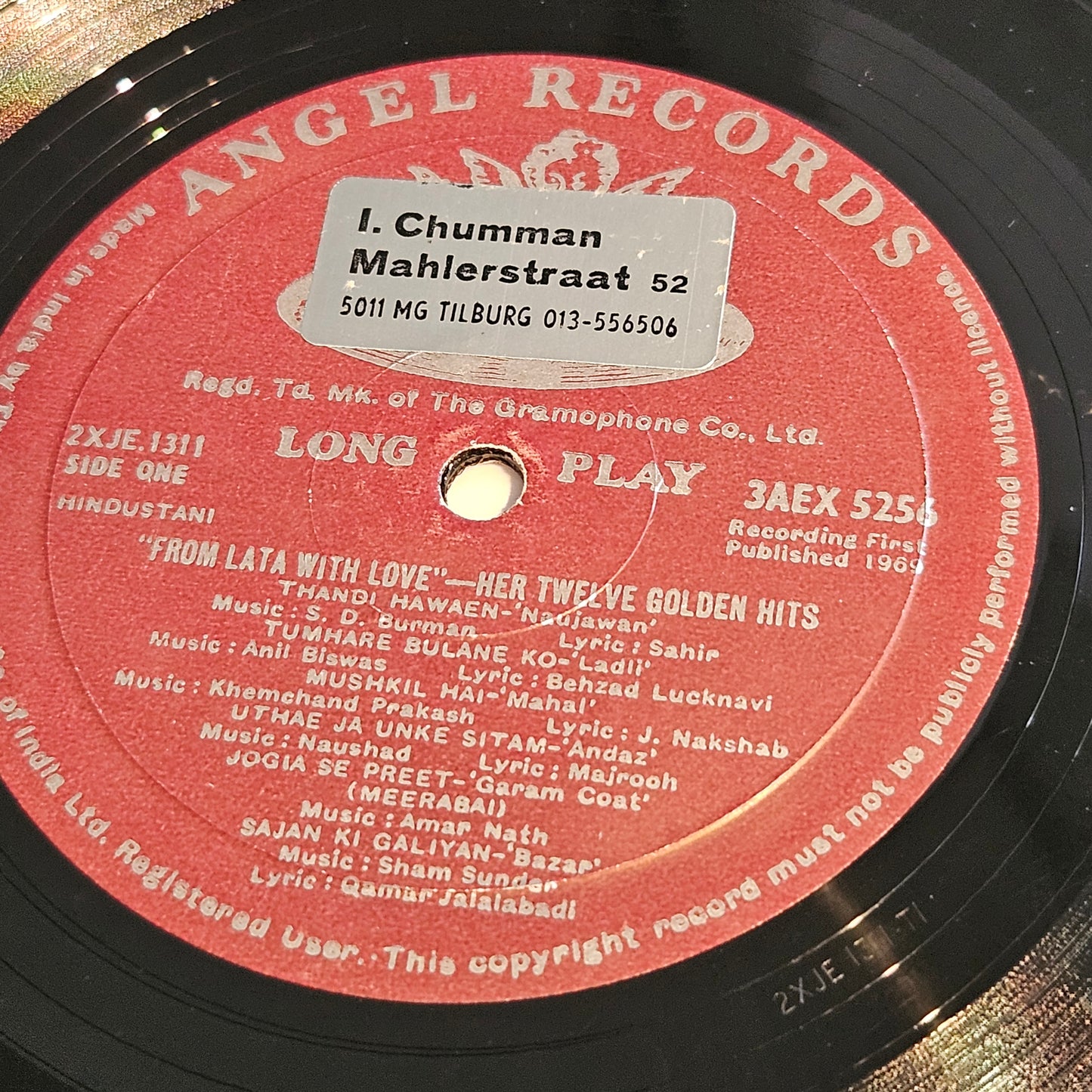 Lata Mangeshkar  - From Lata with Love - 1st Angel  -  in Excellent to near mint 3AEX5256 from original soundtrack 12 eternal songs